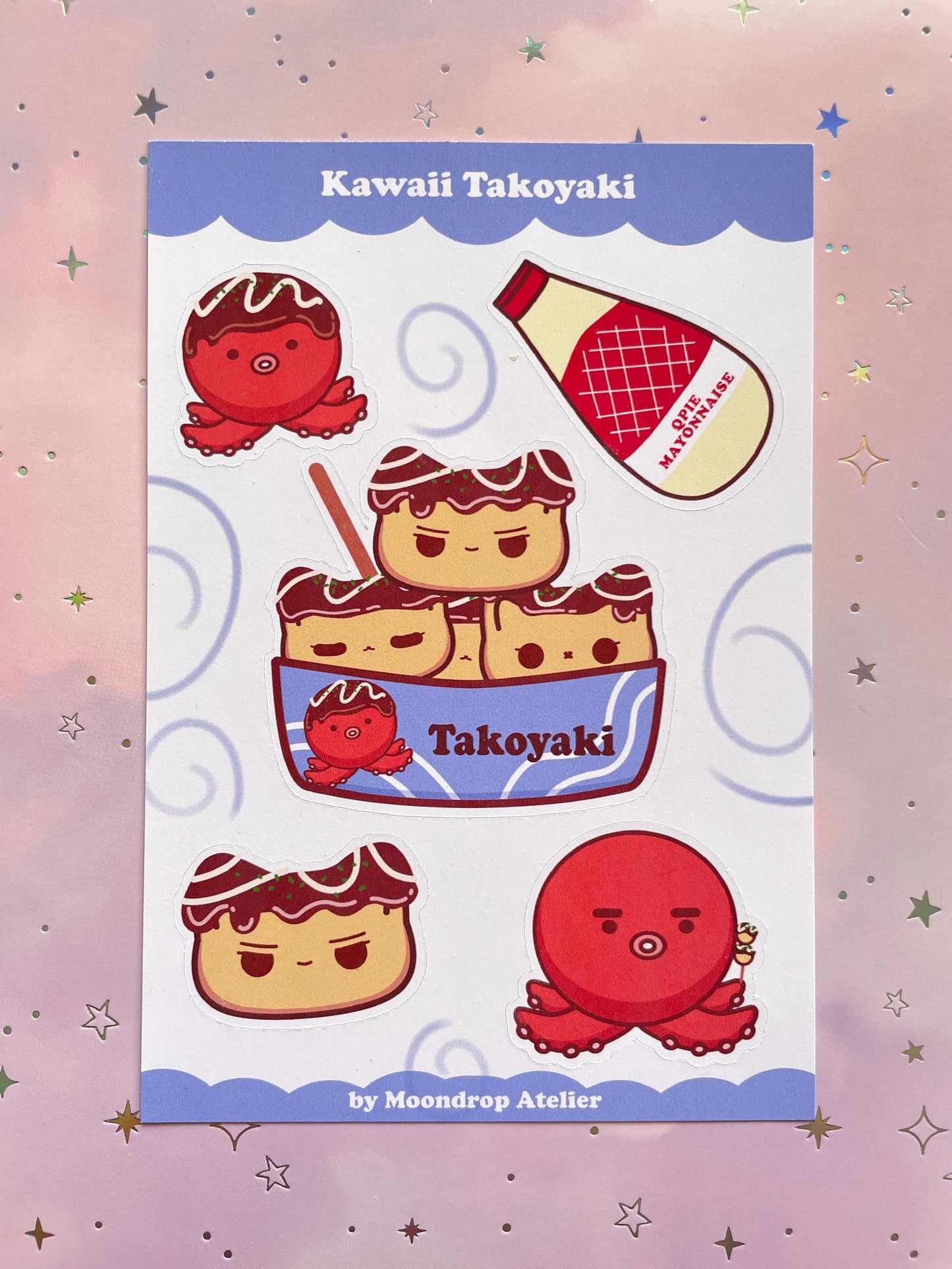 Takoyaki Kewpie Cat Stickersheet | Japanese Streetfood Vinyl Sticker