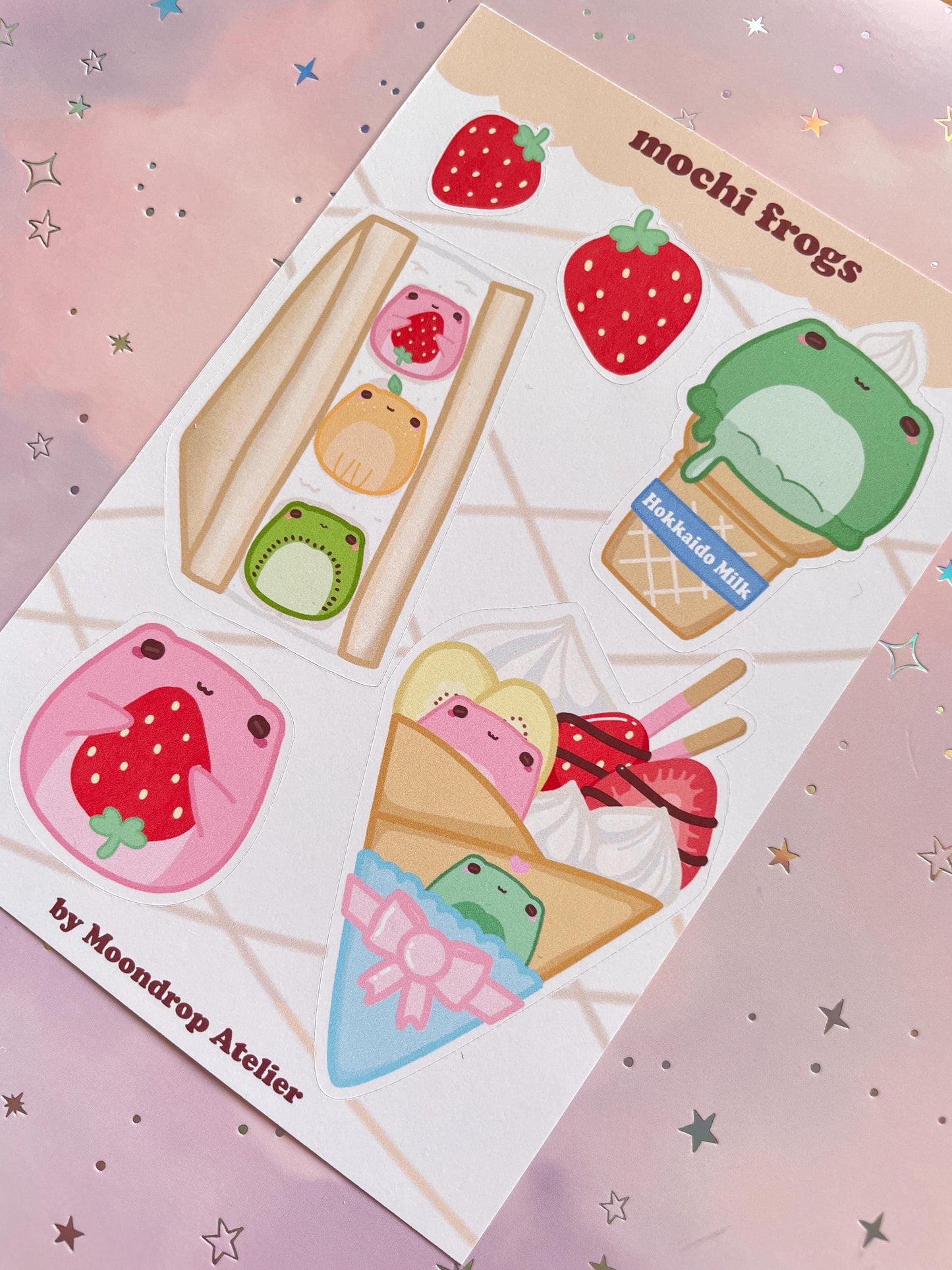 Mochi Strawberry Frog Stickersheet | Japanese Dessert Vinyl Stickers