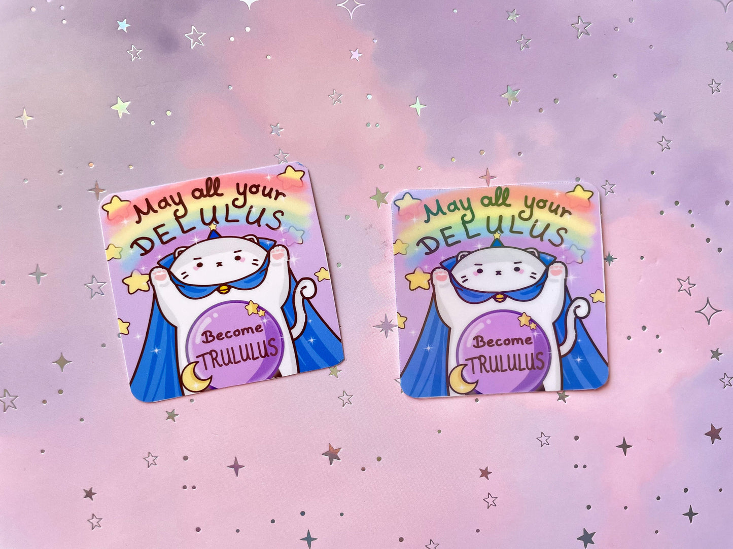 Delulu Magician Cat Sticker | May All Your Delulus Become Trululus Vinyl Sticker