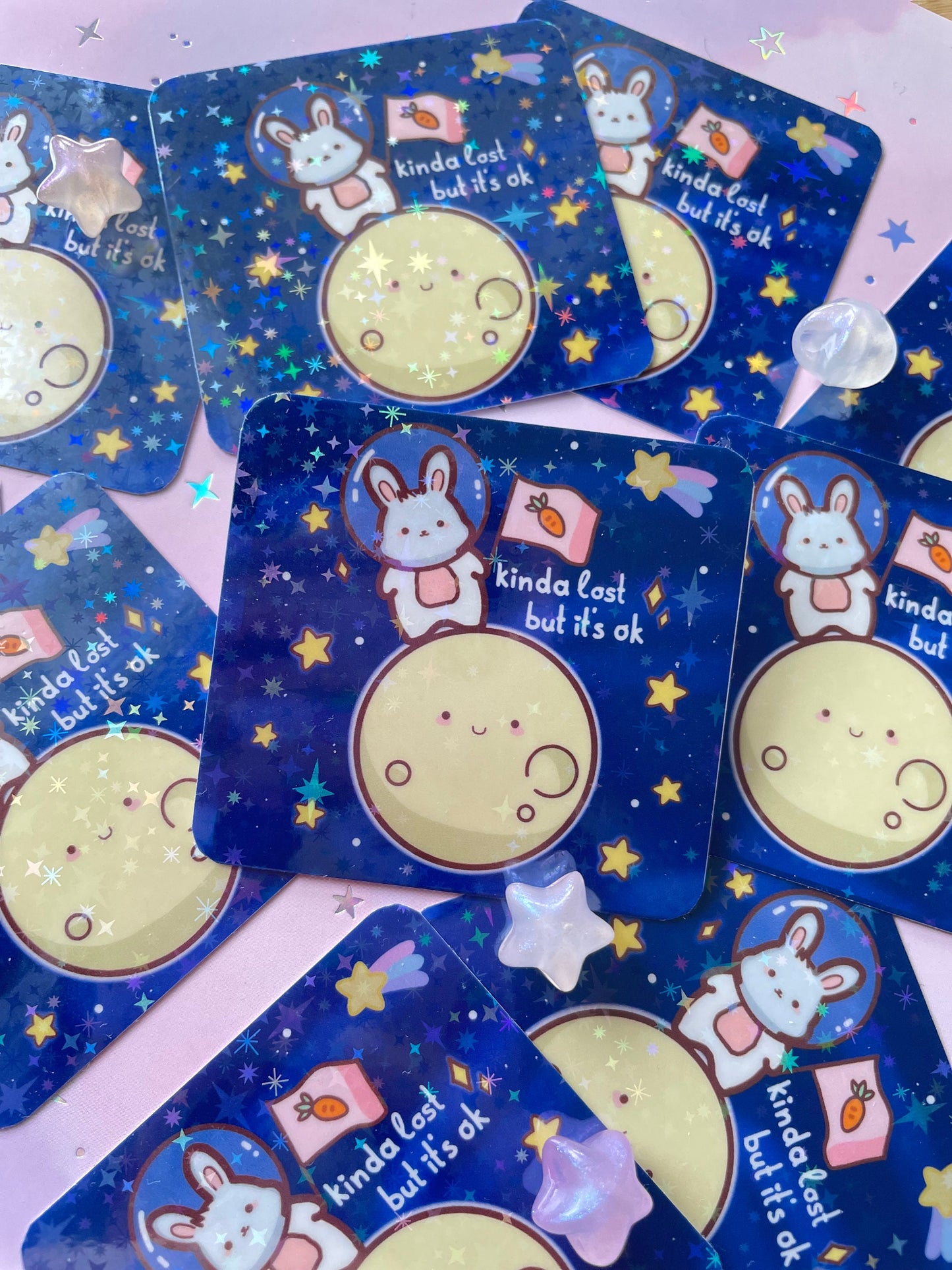 Bunny Astronaut Moon Sticker | Kinda Lost But It's Ok Vinyl Sticker