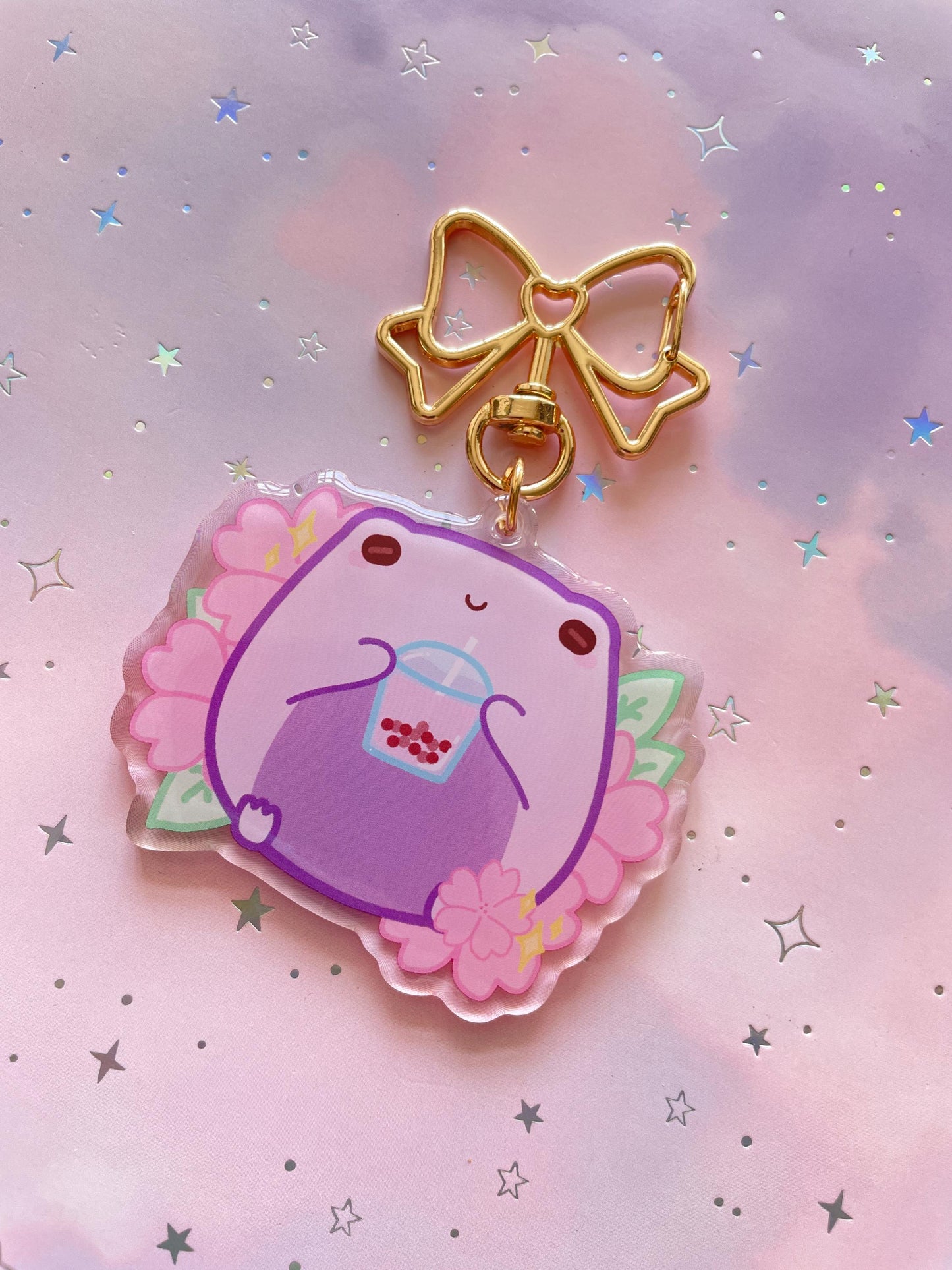 Bubble Tea Sakura Frog Keychain