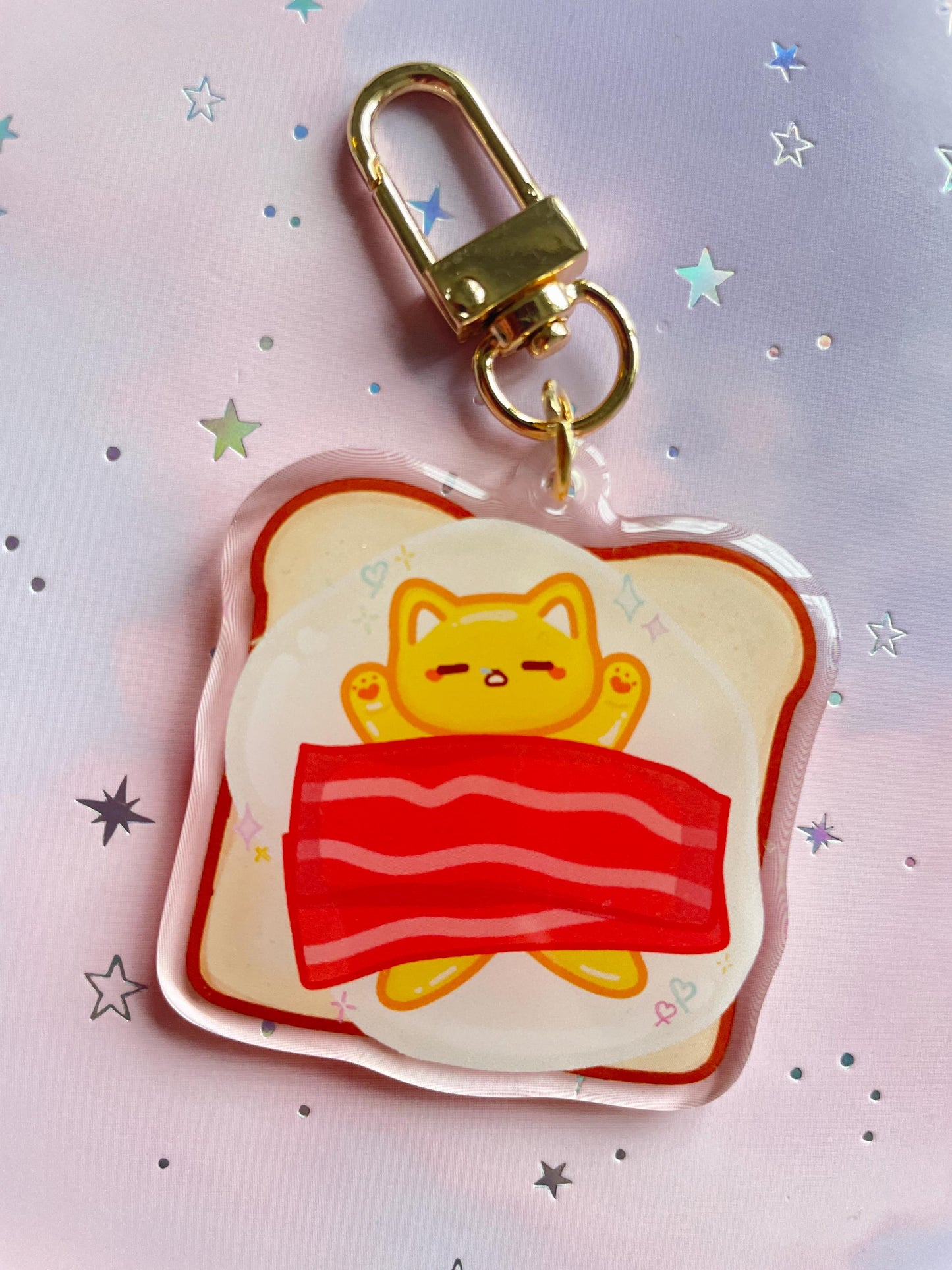 Cat Bacon Egg Toast Keychain