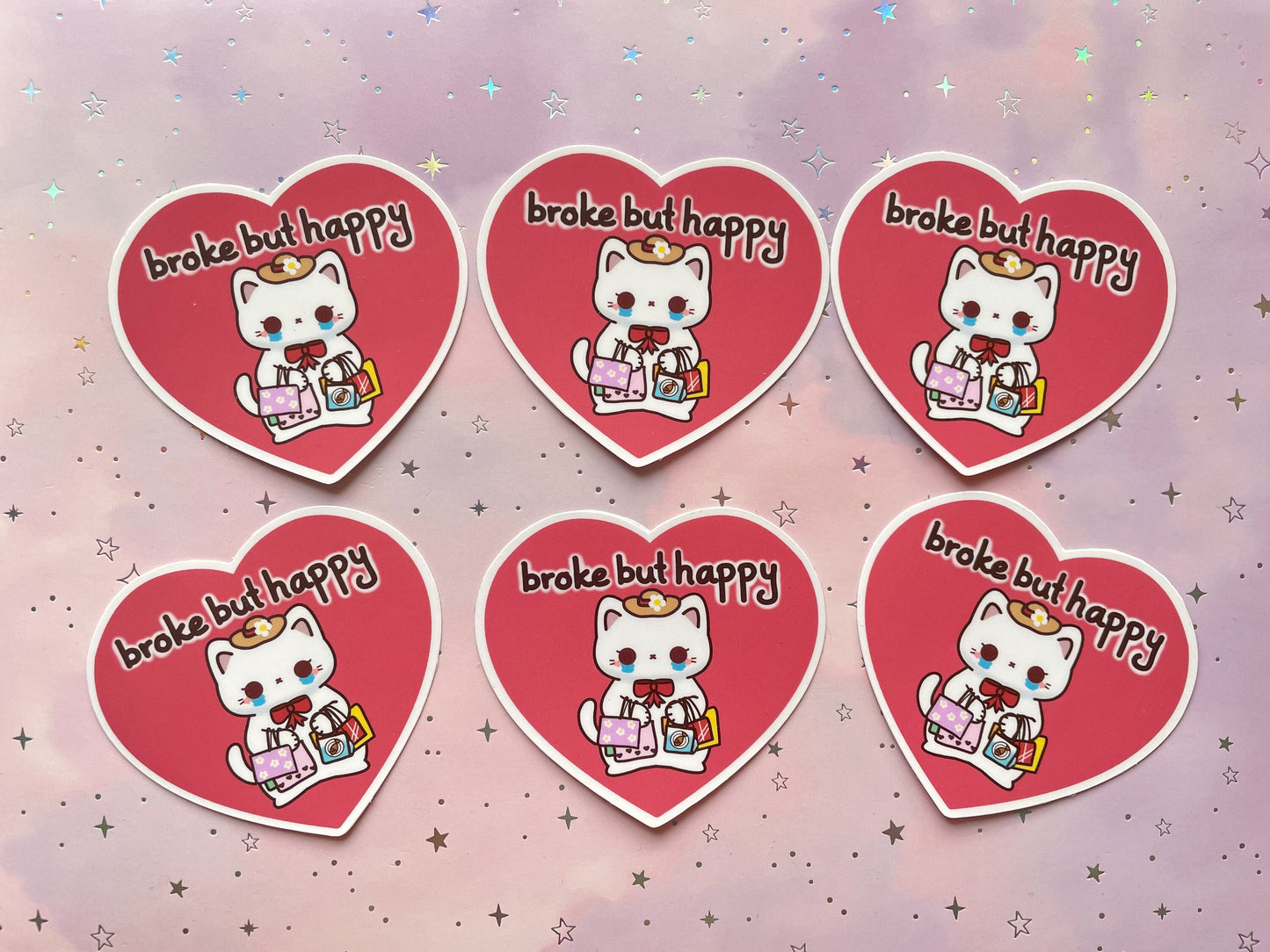 Heart Cat Sticker | Broke But Happy Sticker