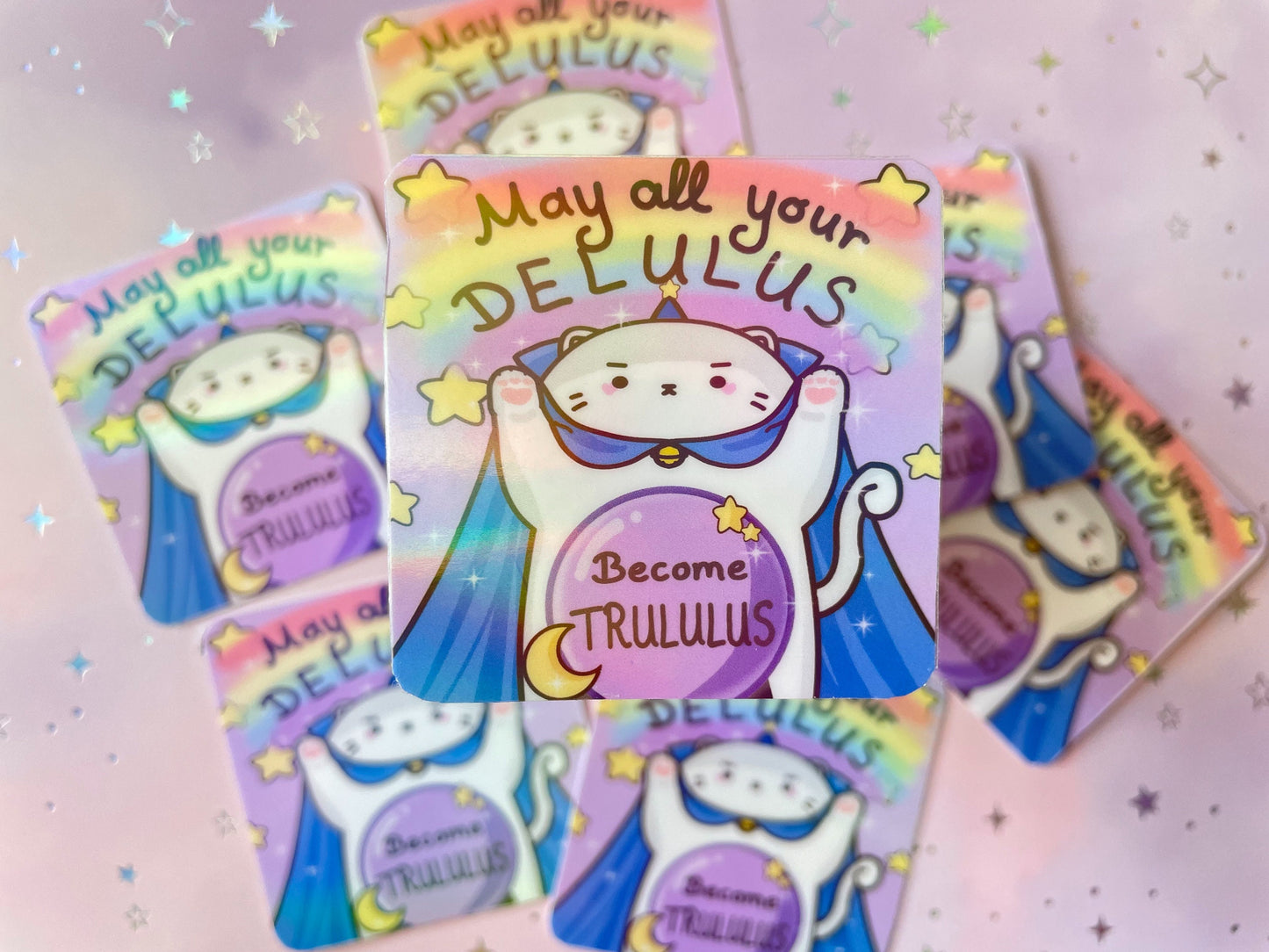 Delulu Magician Cat Sticker | May All Your Delulus Become Trululus Vinyl Sticker
