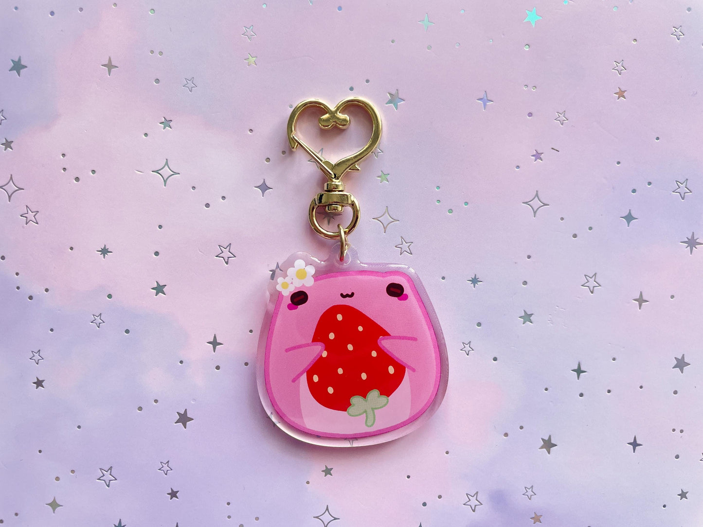 Mochi Frog Strawberry Keychain