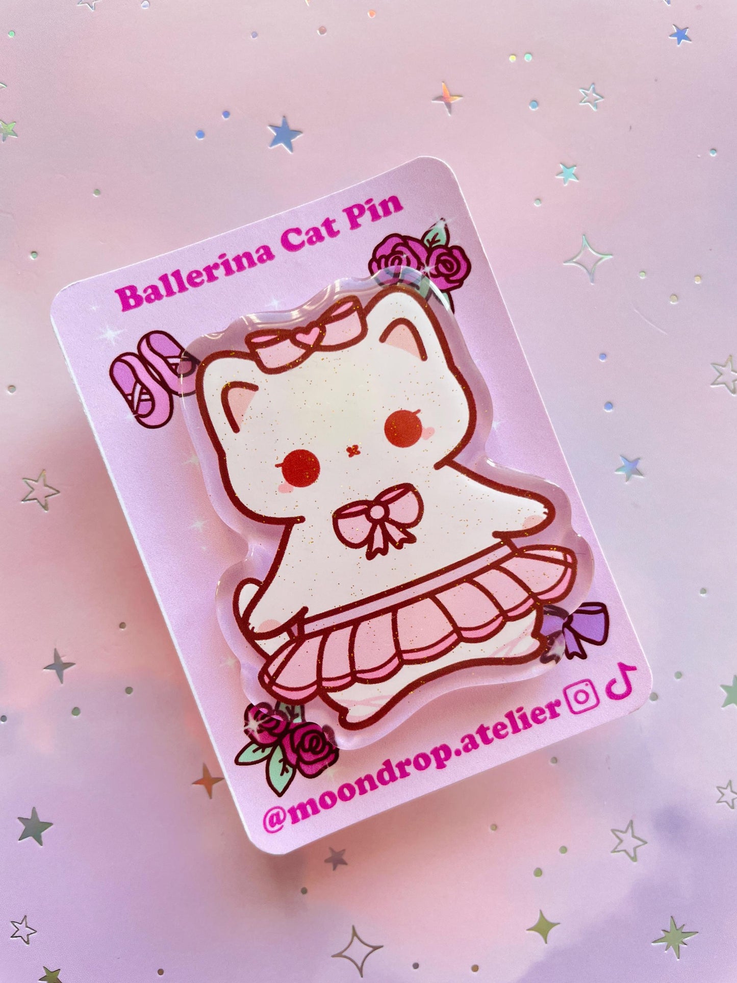 Ballerina Cat Glitter Acrylic Pin