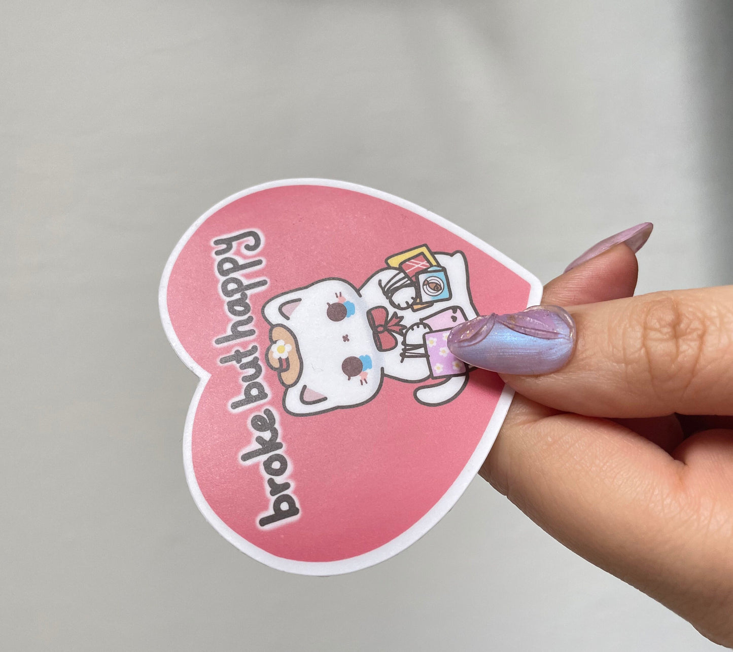 Heart Cat Sticker | Broke But Happy Sticker
