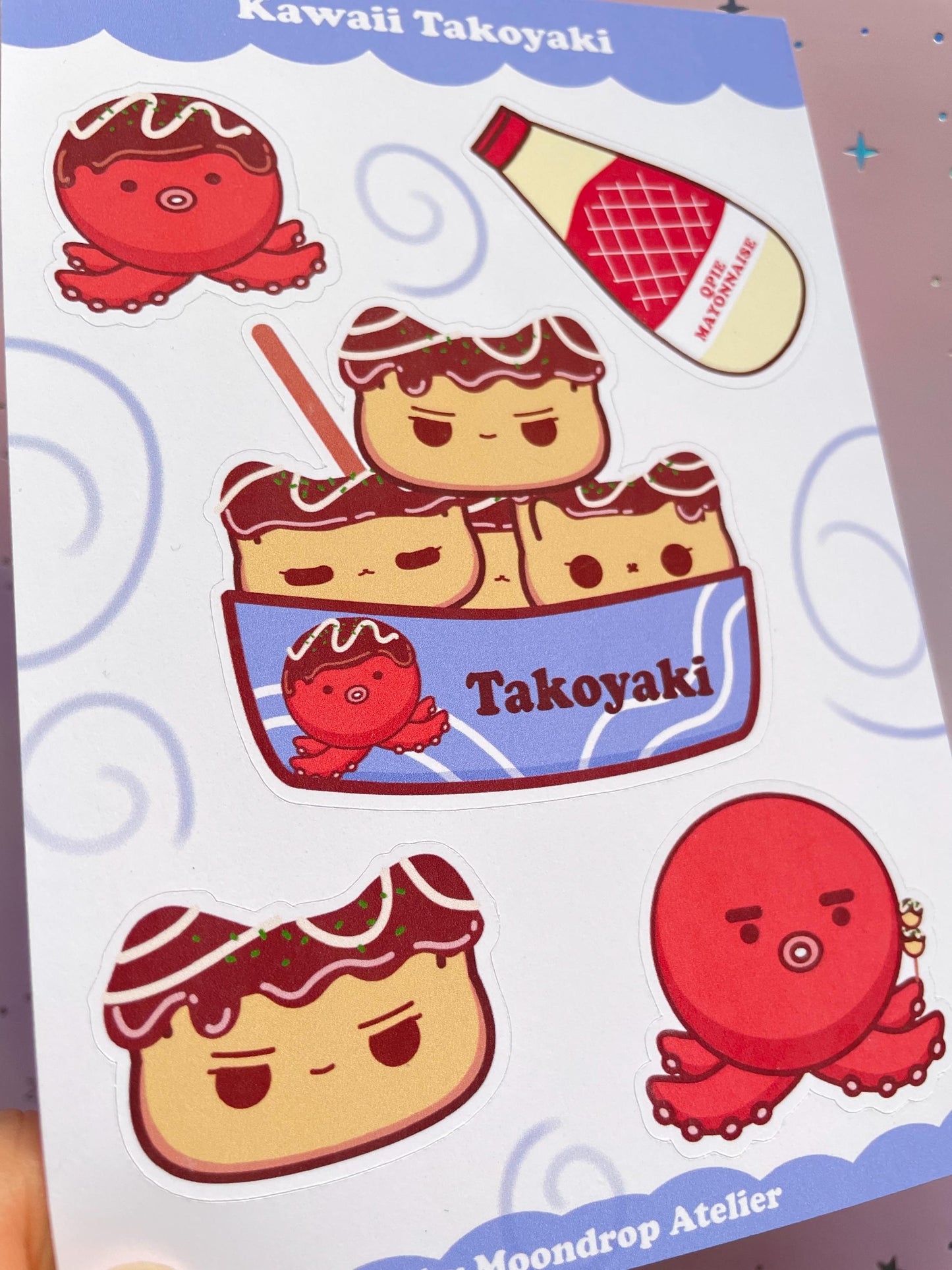 Takoyaki Kewpie Cat Stickersheet | Japanese Streetfood Vinyl Sticker