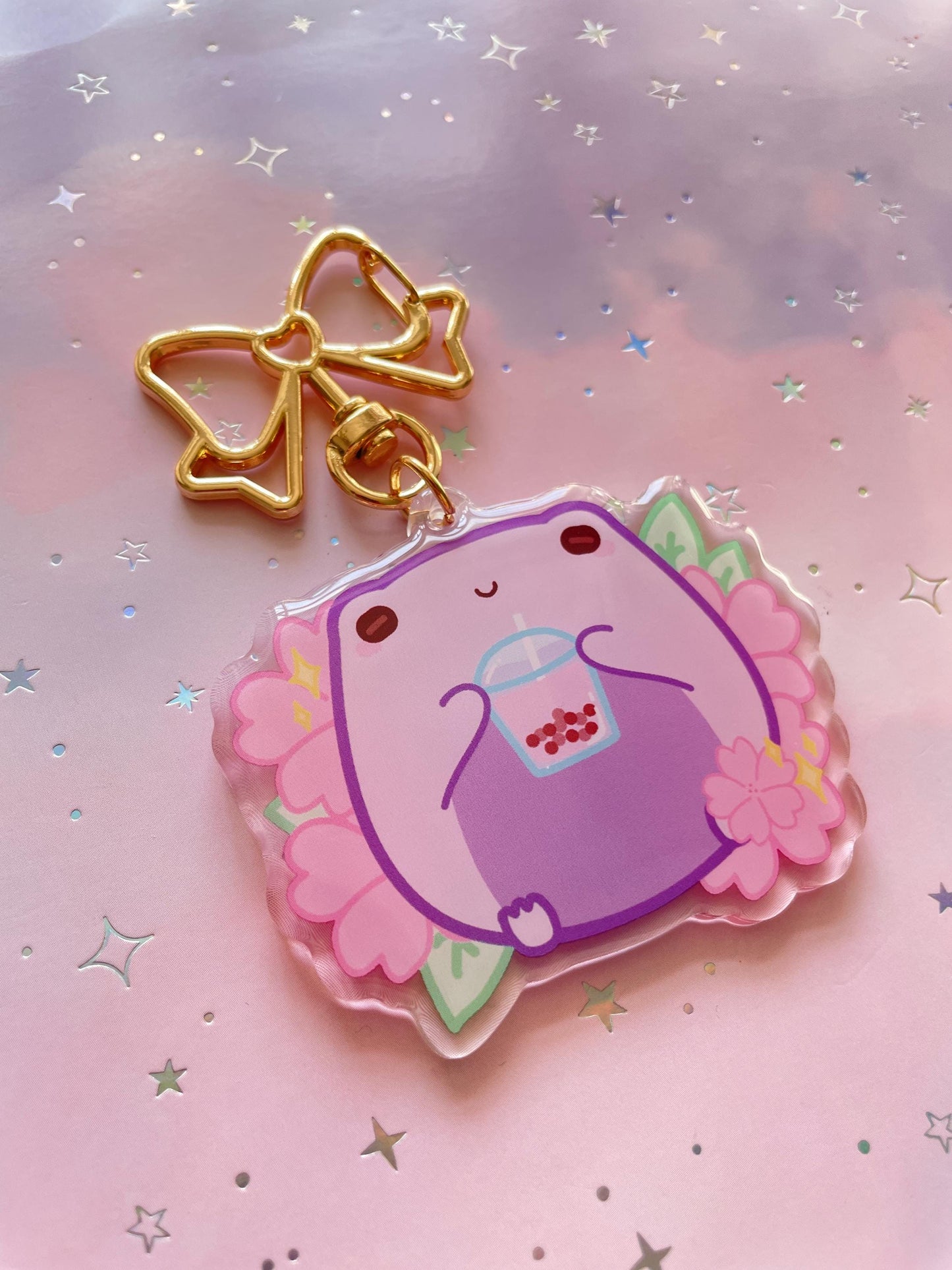 Bubble Tea Sakura Frog Keychain