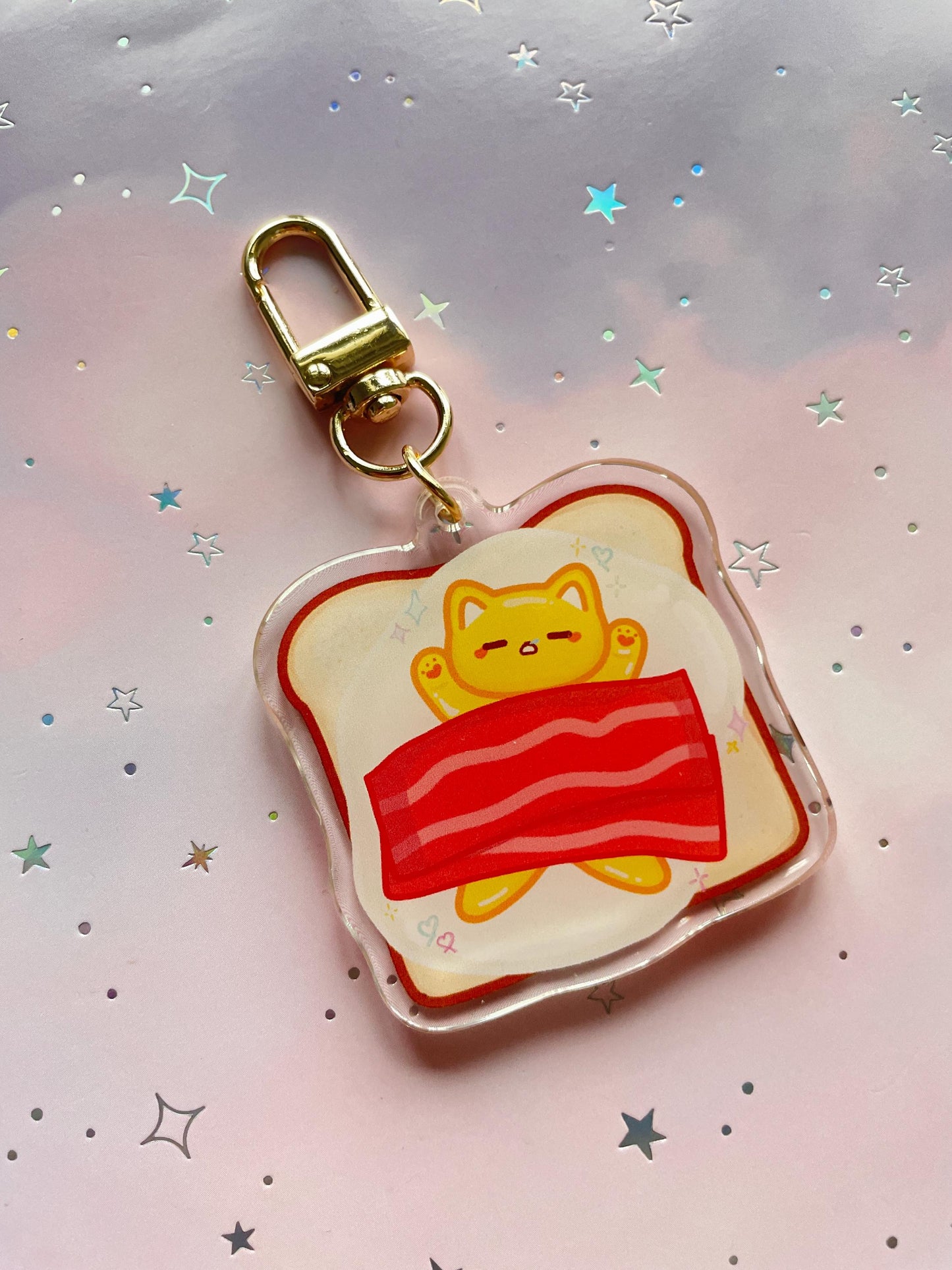 Cat Bacon Egg Toast Keychain