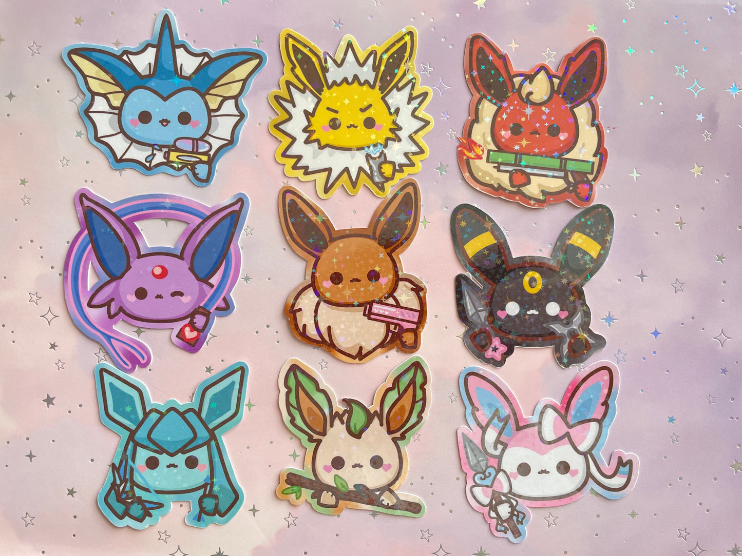 Eveelution Kawaii Sticker Holo | Elemental Foxes Holo sticker