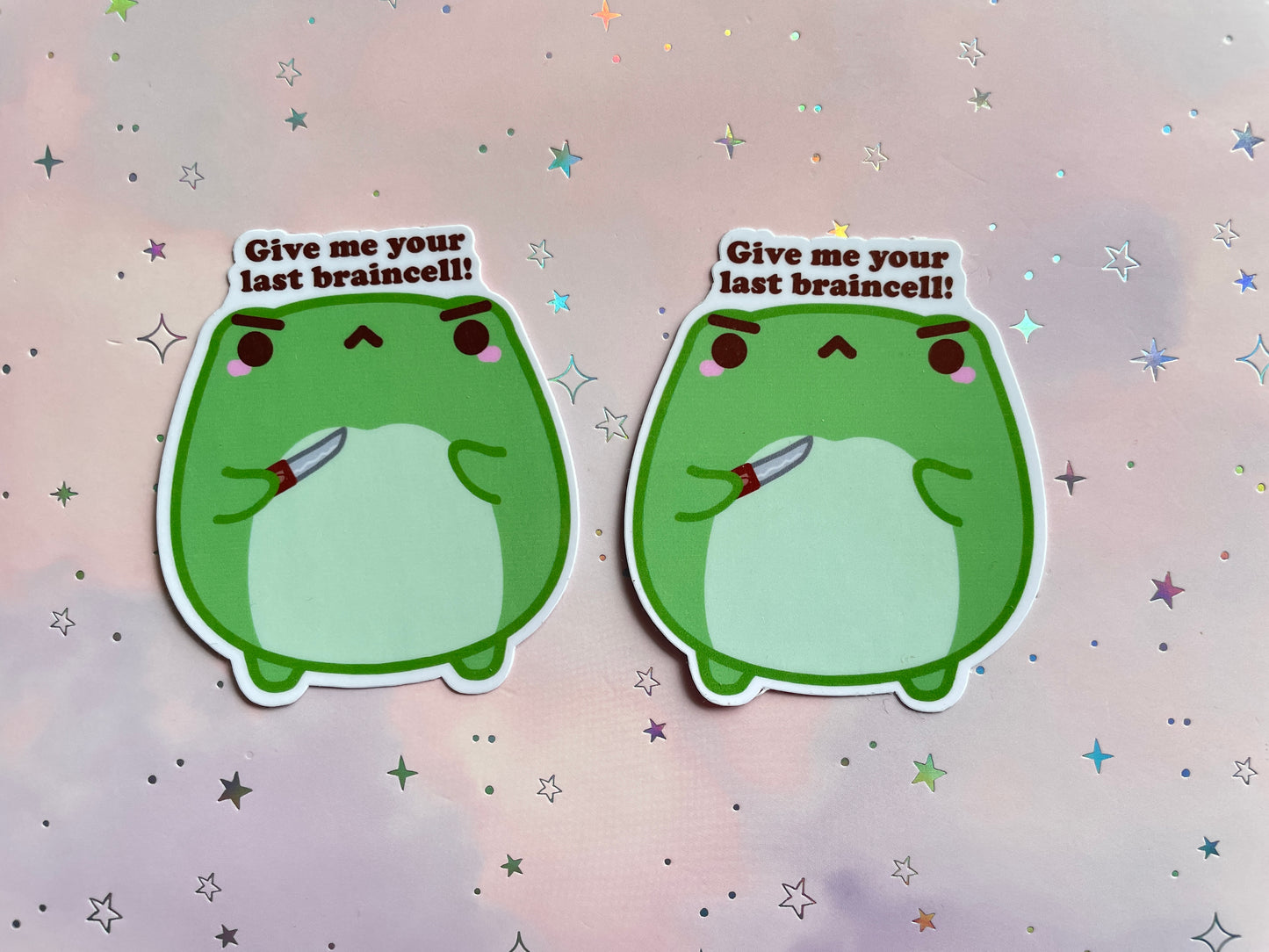 Aggressive Frog with Knife Sticker | Give Me Your Last Braincell