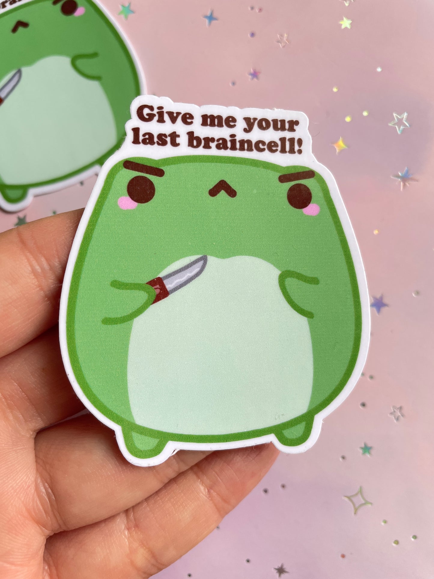 Aggressive Frog with Knife Sticker | Give Me Your Last Braincell