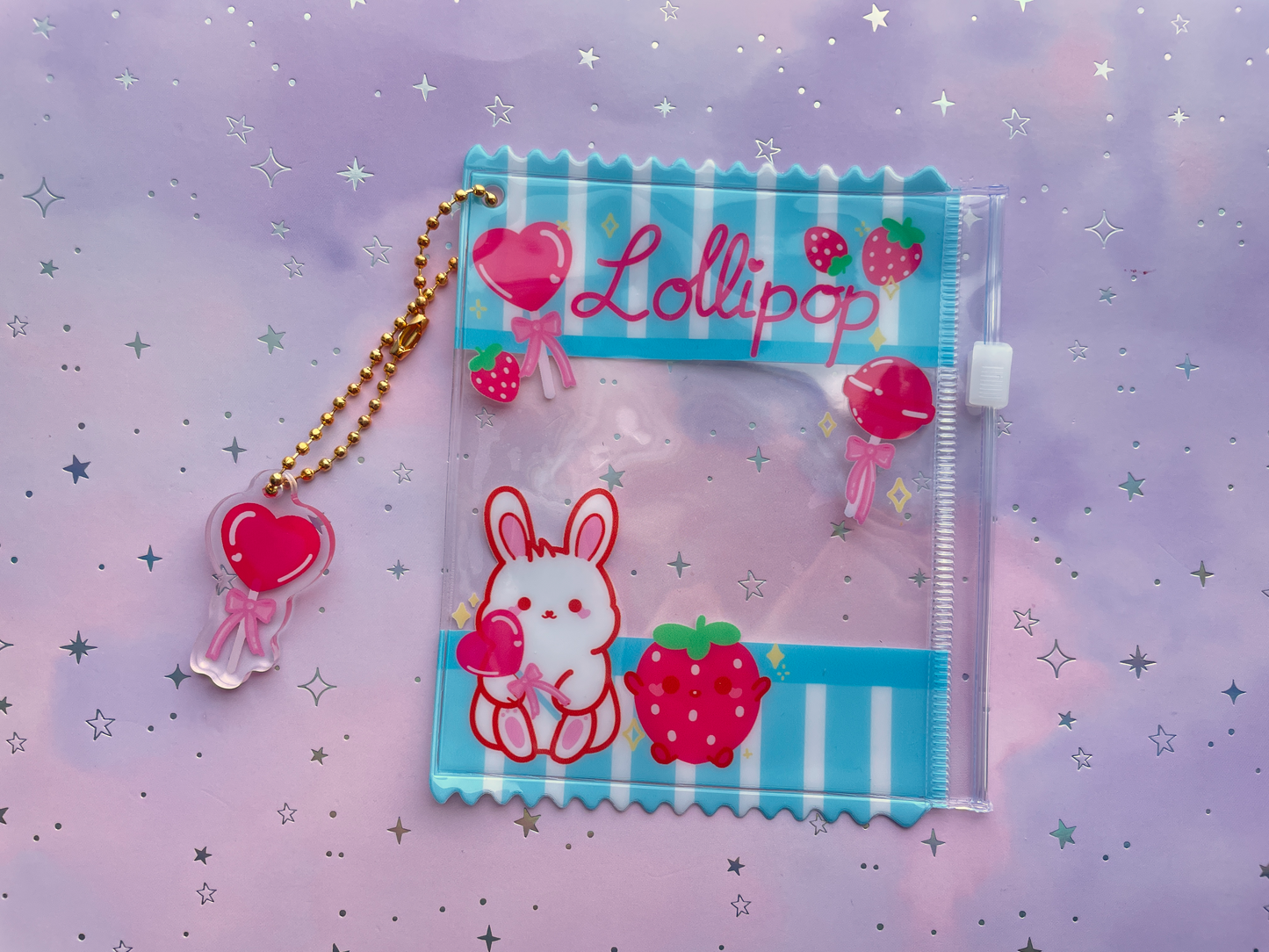 Strawberry Lollipop Bunny | Zipper Bag with Keychain