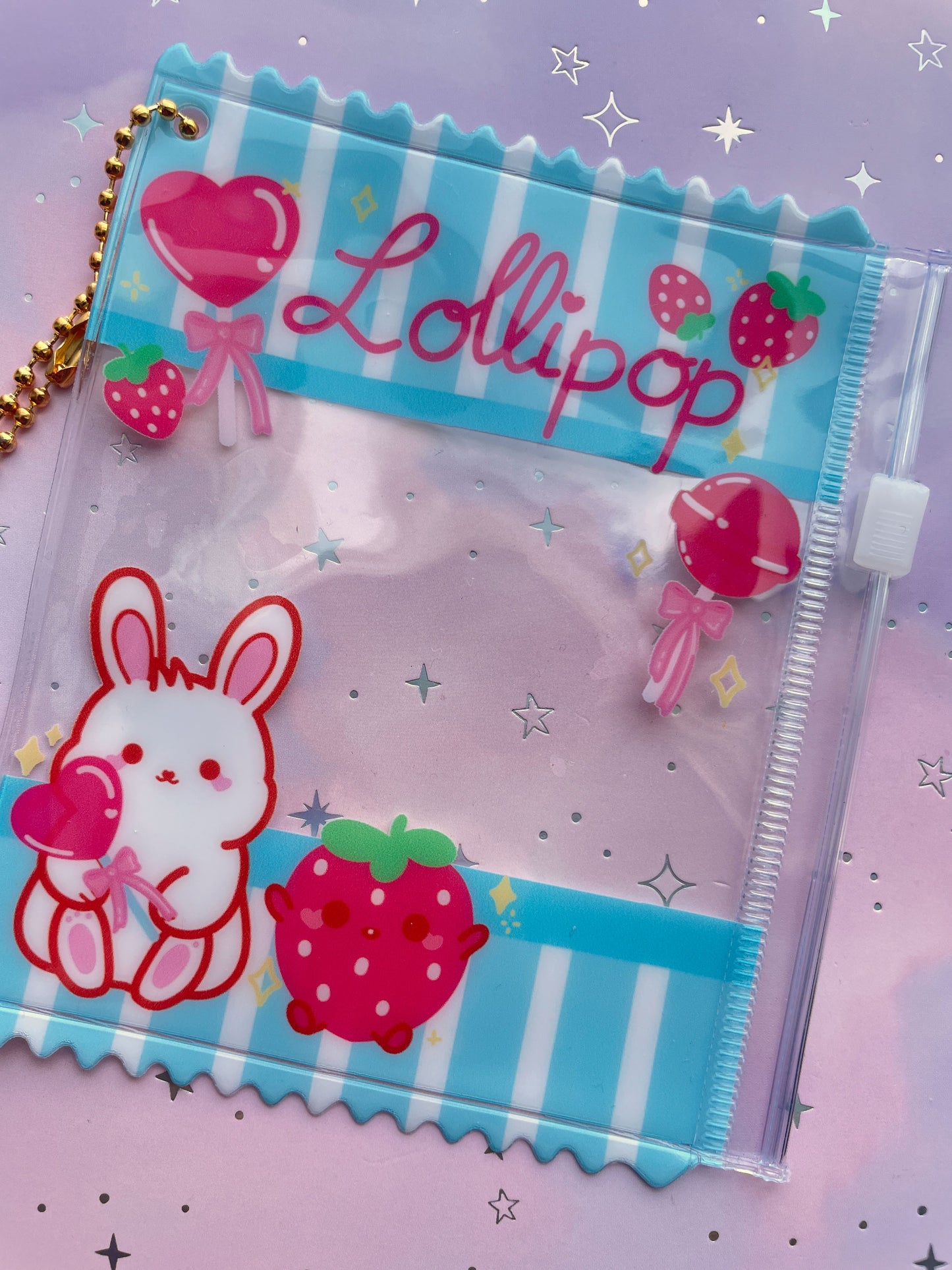 Strawberry Lollipop Bunny | Zipper Bag with Keychain