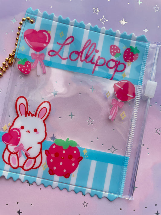 Strawberry Lollipop Bunny | Zipper Bag with Keychain