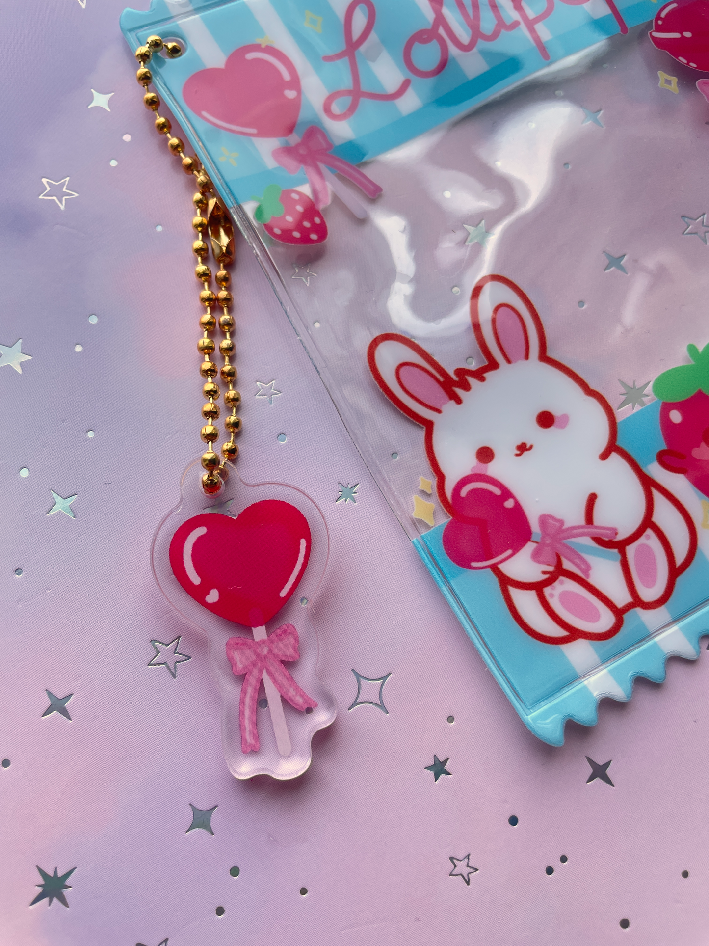 Strawberry Lollipop Bunny | Zipper Bag with Keychain