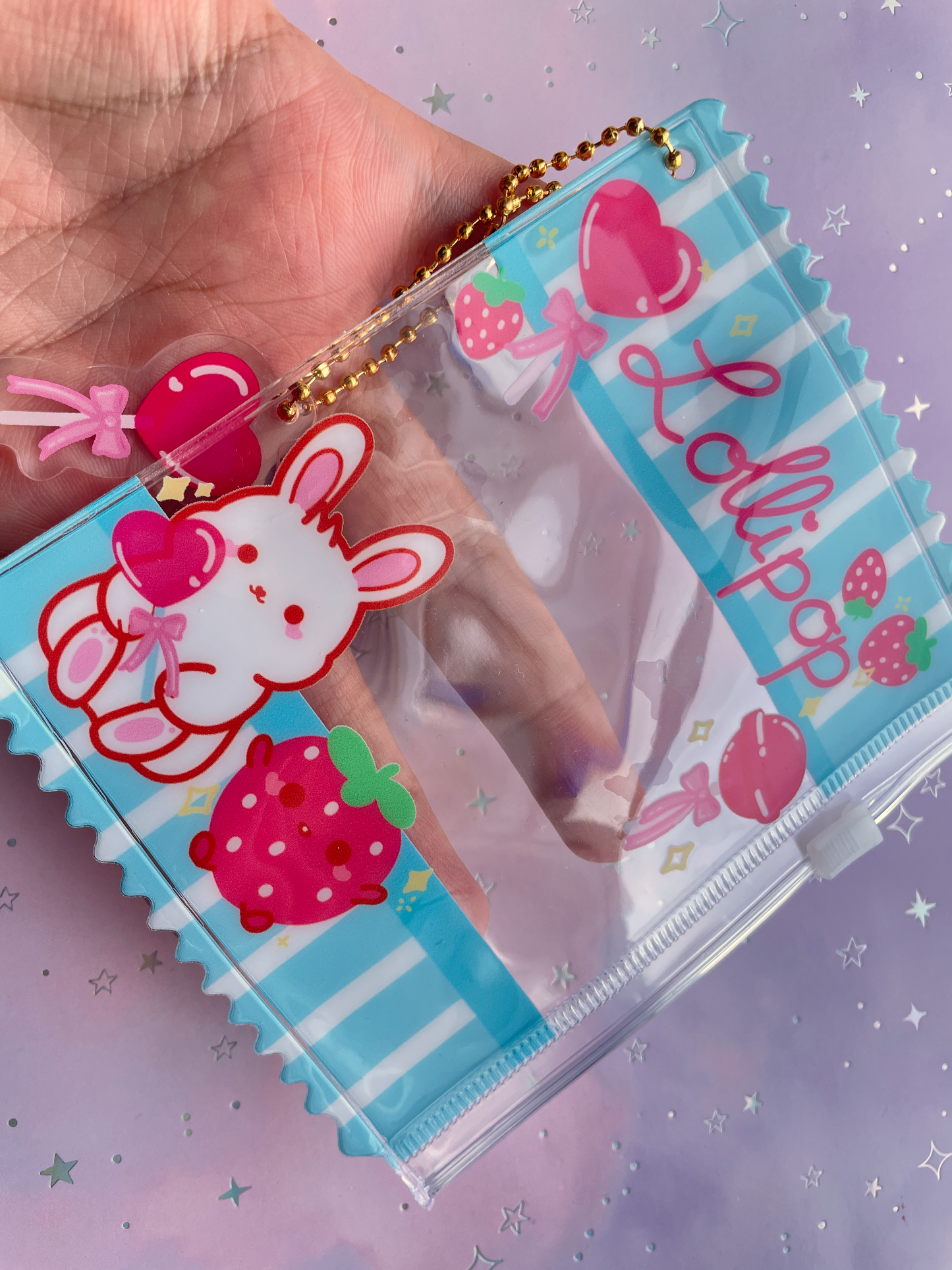 Strawberry Lollipop Bunny | Zipper Bag with Keychain