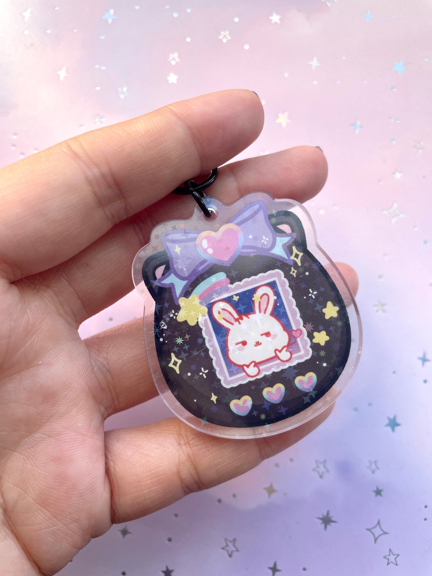Tamagotchi Rainbow Bunny Keychain