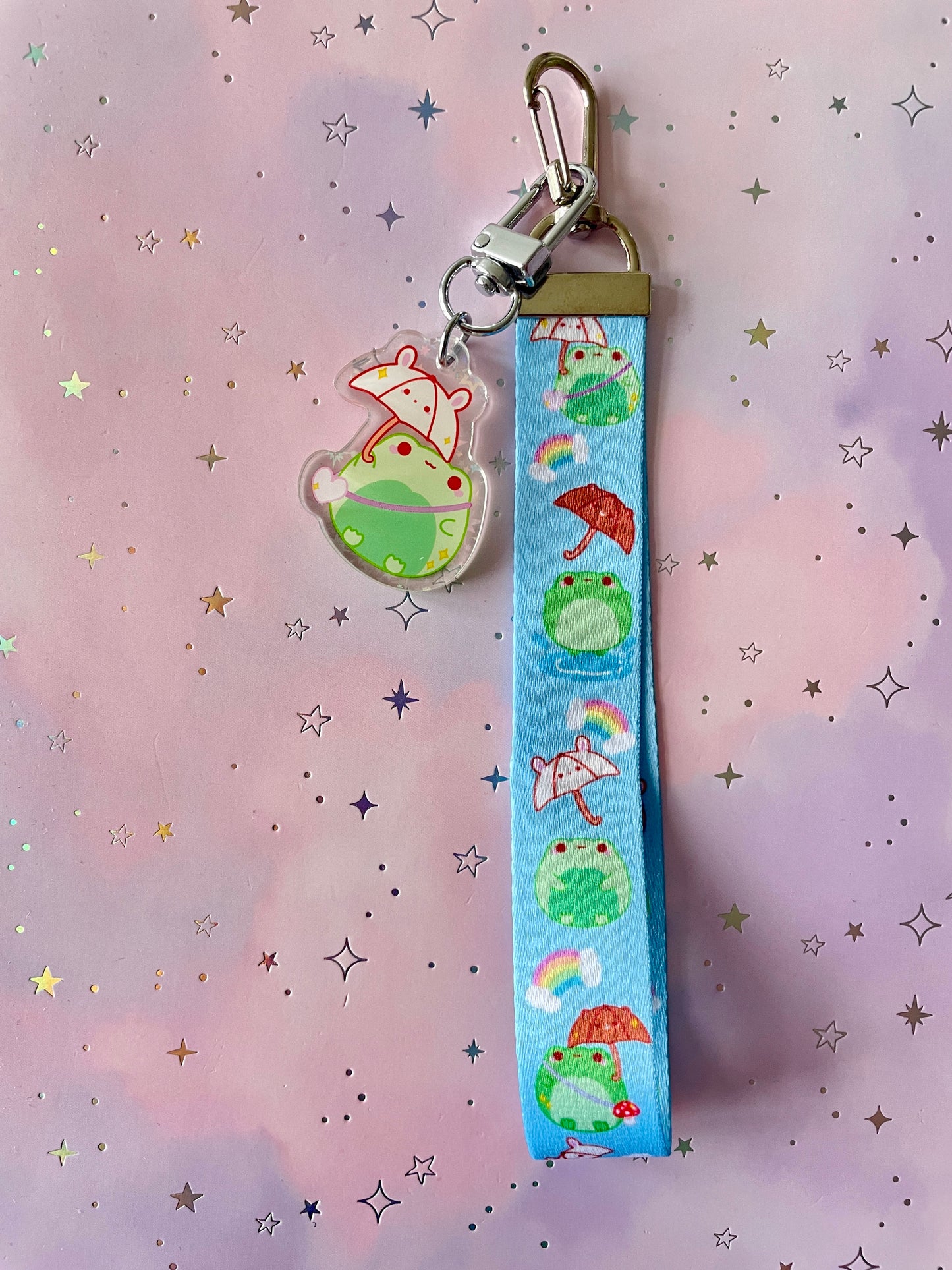 Rainbow Weather Frog Lanyard with Charm | Frog Holo Keychain