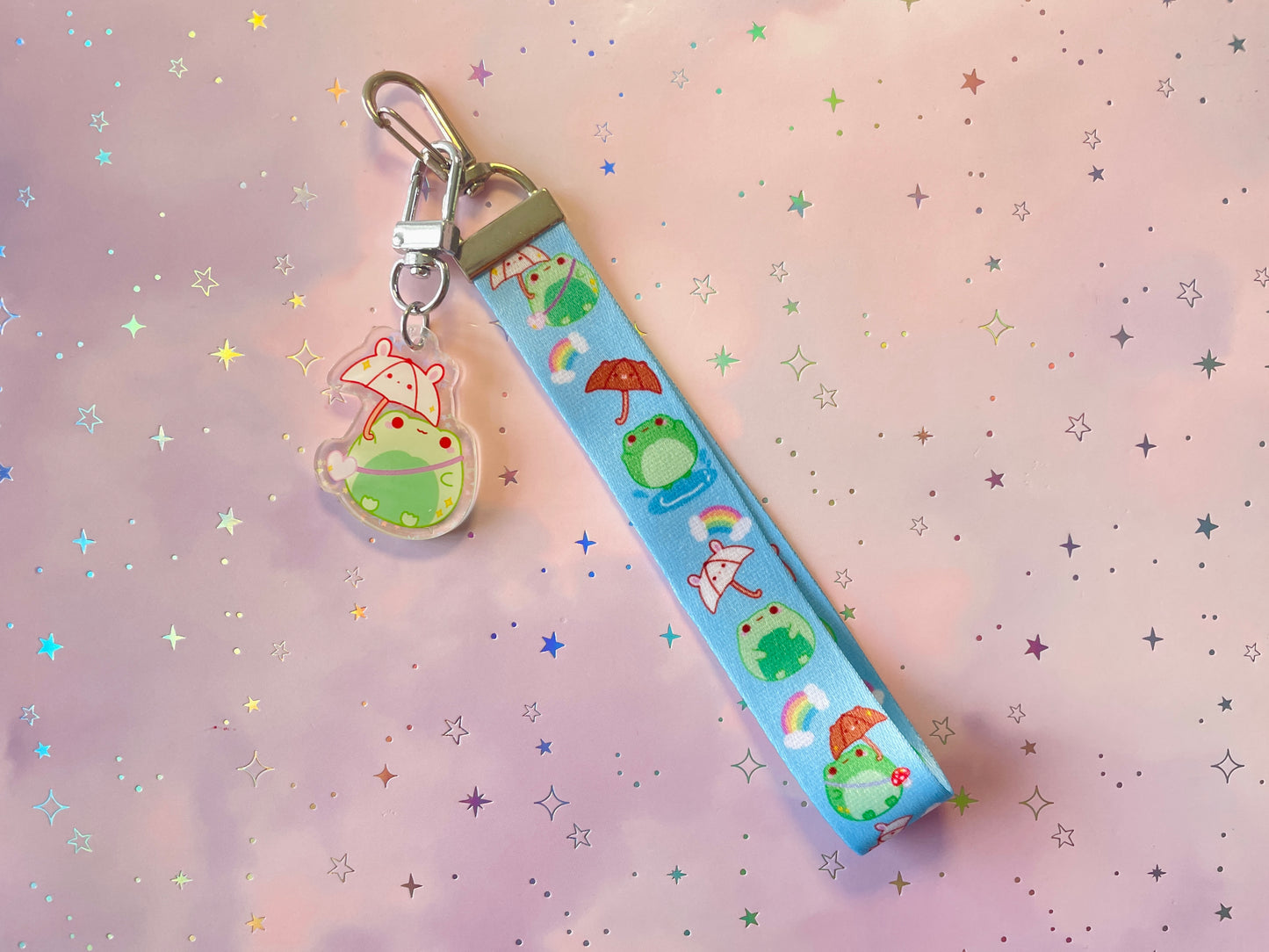 Rainbow Weather Frog Lanyard with Charm | Frog Holo Keychain