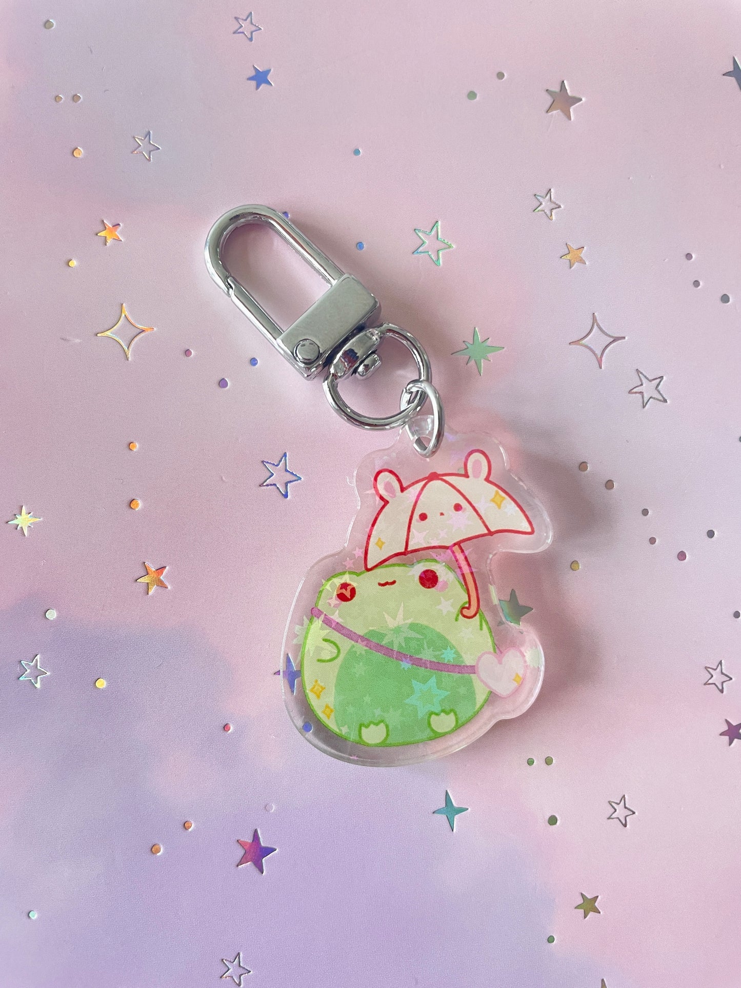 Rainbow Weather Frog Lanyard with Charm | Frog Holo Keychain
