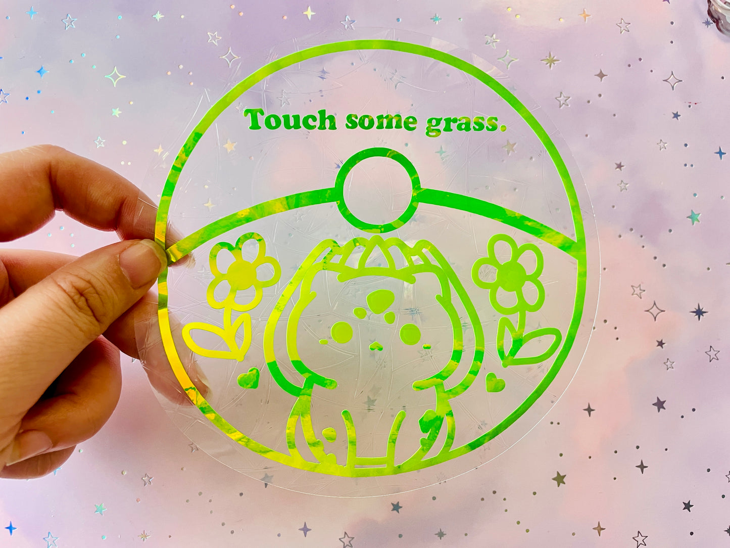 Bulbasaur suncatcher | PKMN sticker | Rainbow effect sticker | Touch some grass window sticker