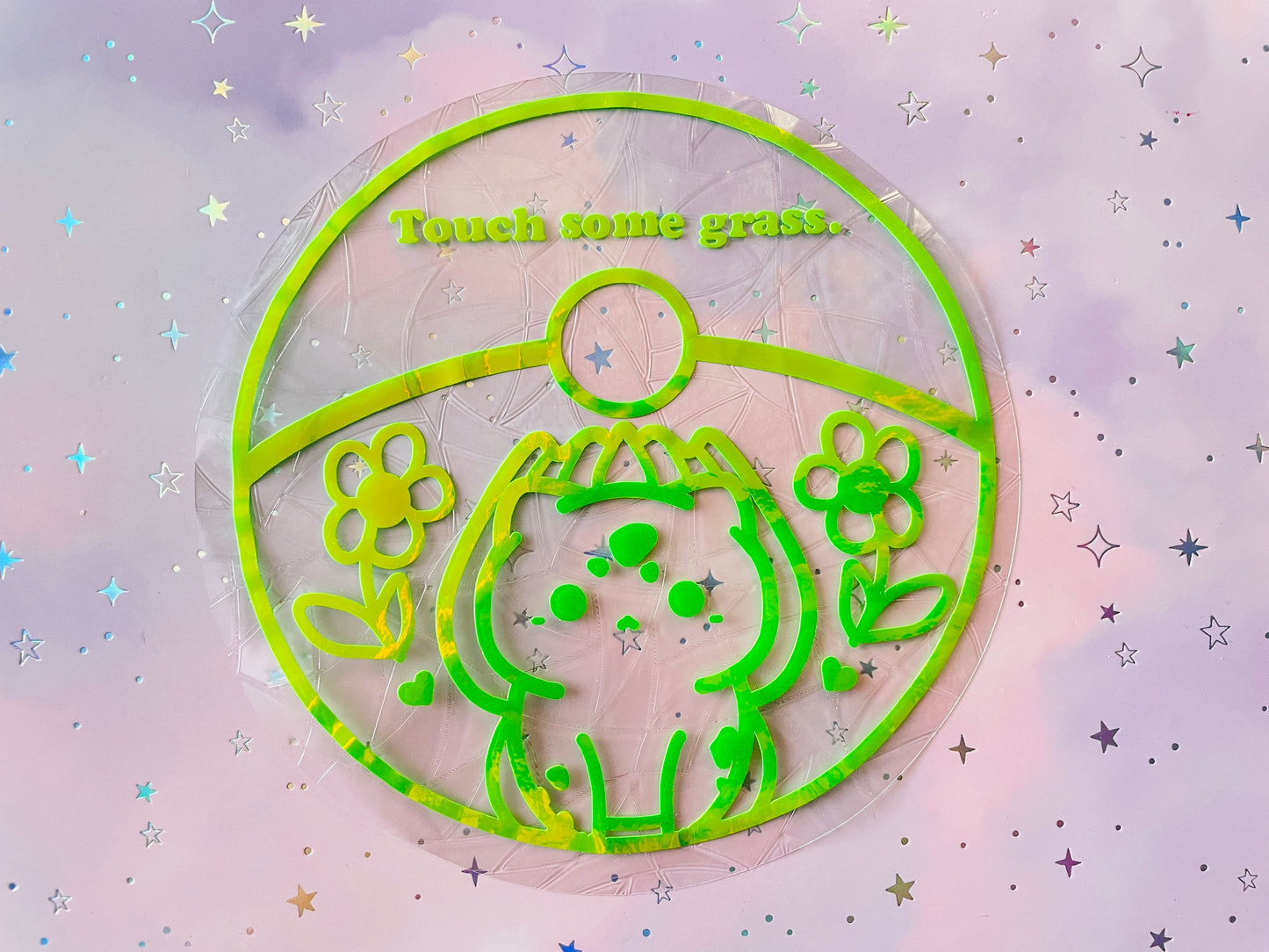 Bulbasaur suncatcher | PKMN sticker | Rainbow effect sticker | Touch some grass window sticker