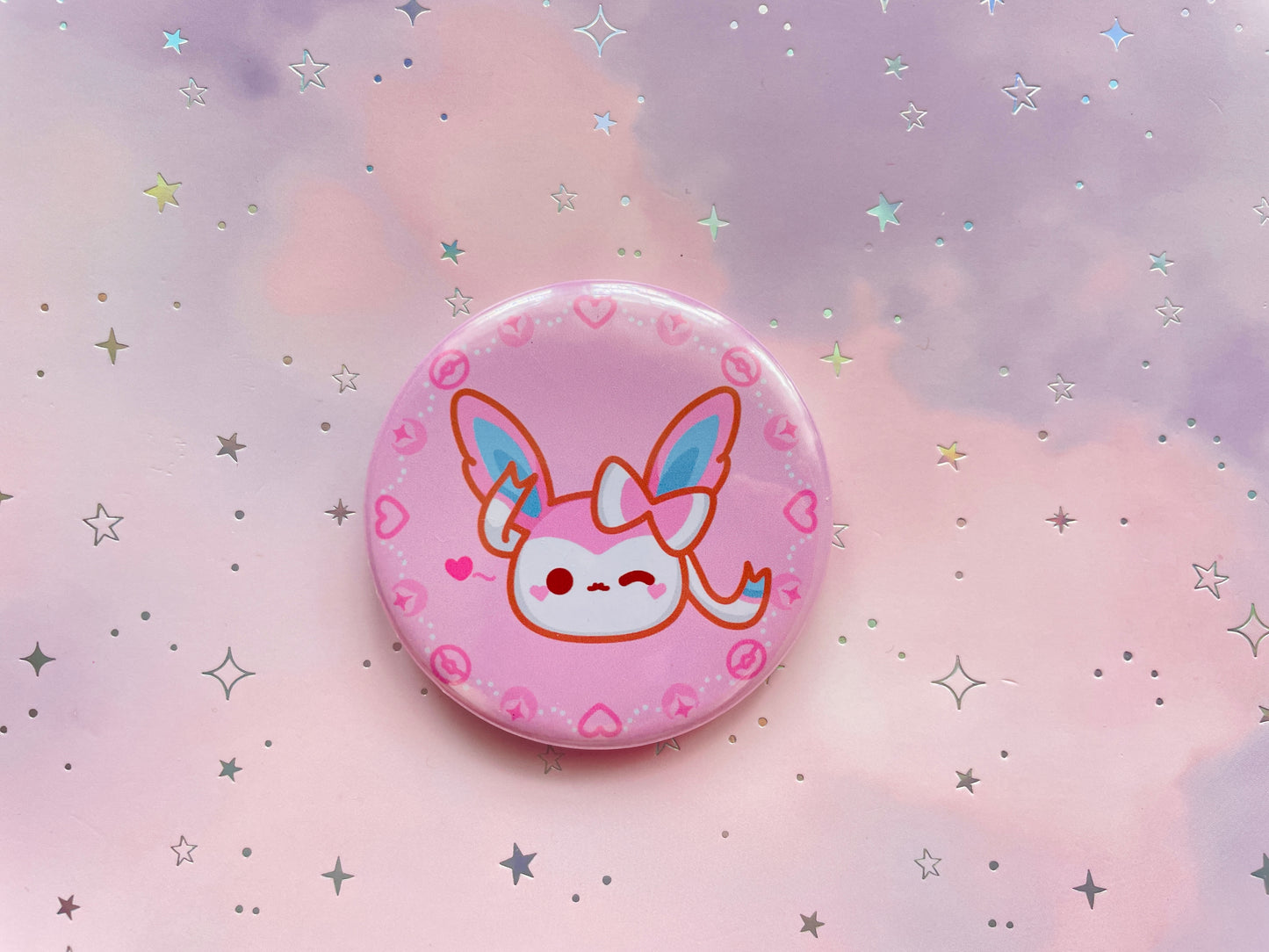 Pink Fairy Fox Button | Fanmade fairy fox creature inspired by retro anime/games