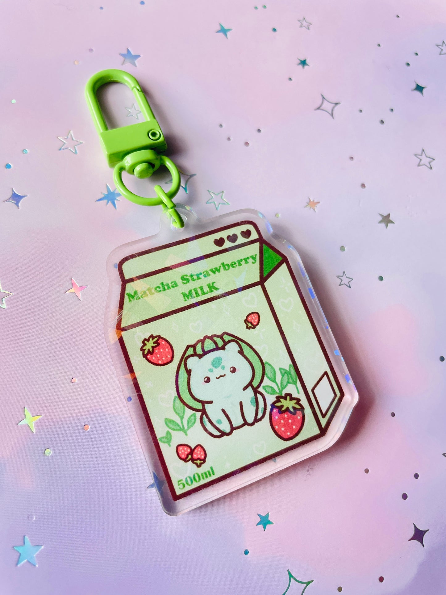 Grass Type Monster Strawberry Matcha Milk Keychain | PKMN Milk Keychain Series
