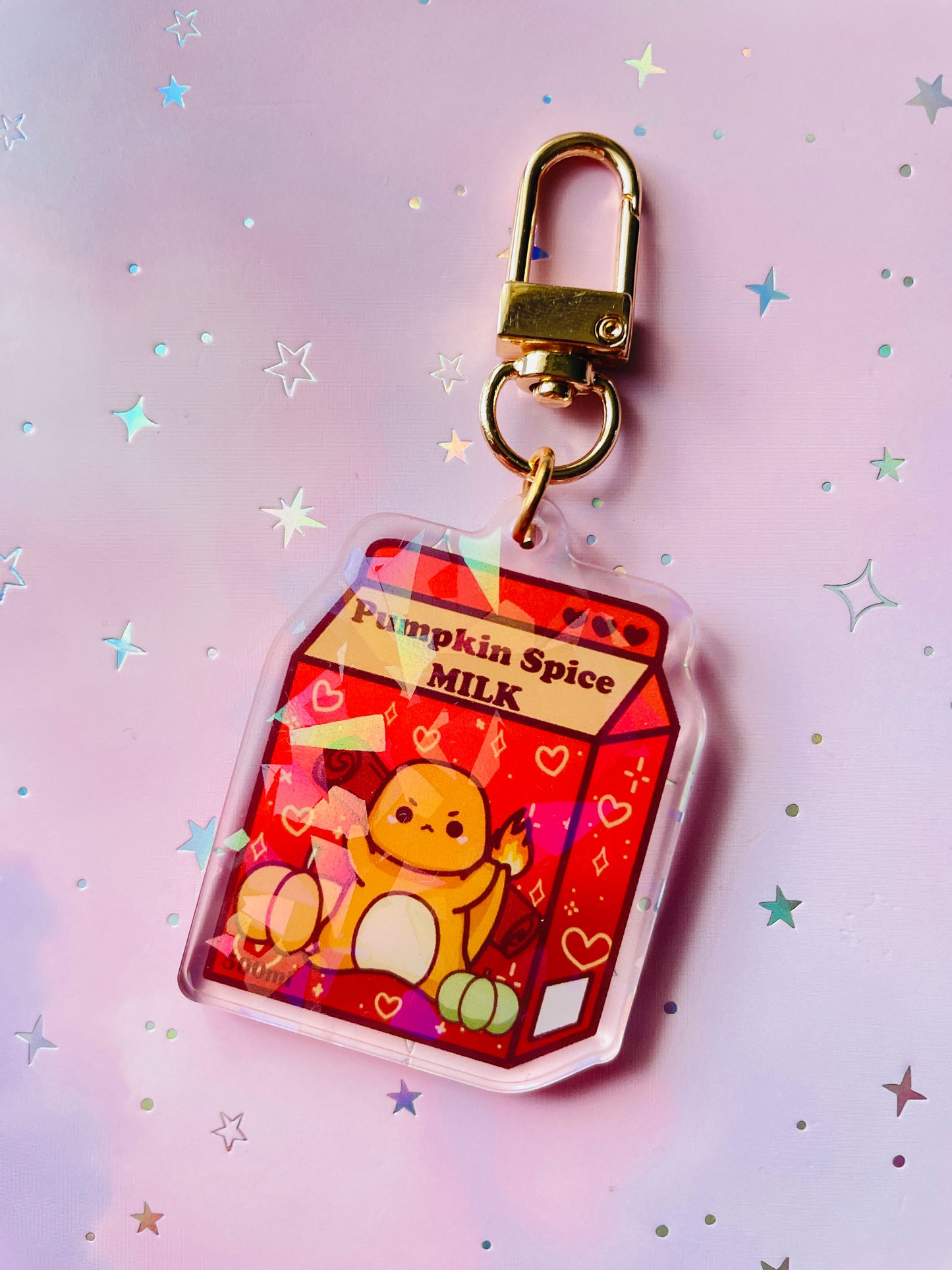 Fire Type Dinosaur Monster Pumpkin Spice Milk Keychain | PKMN Milk Keychain Series