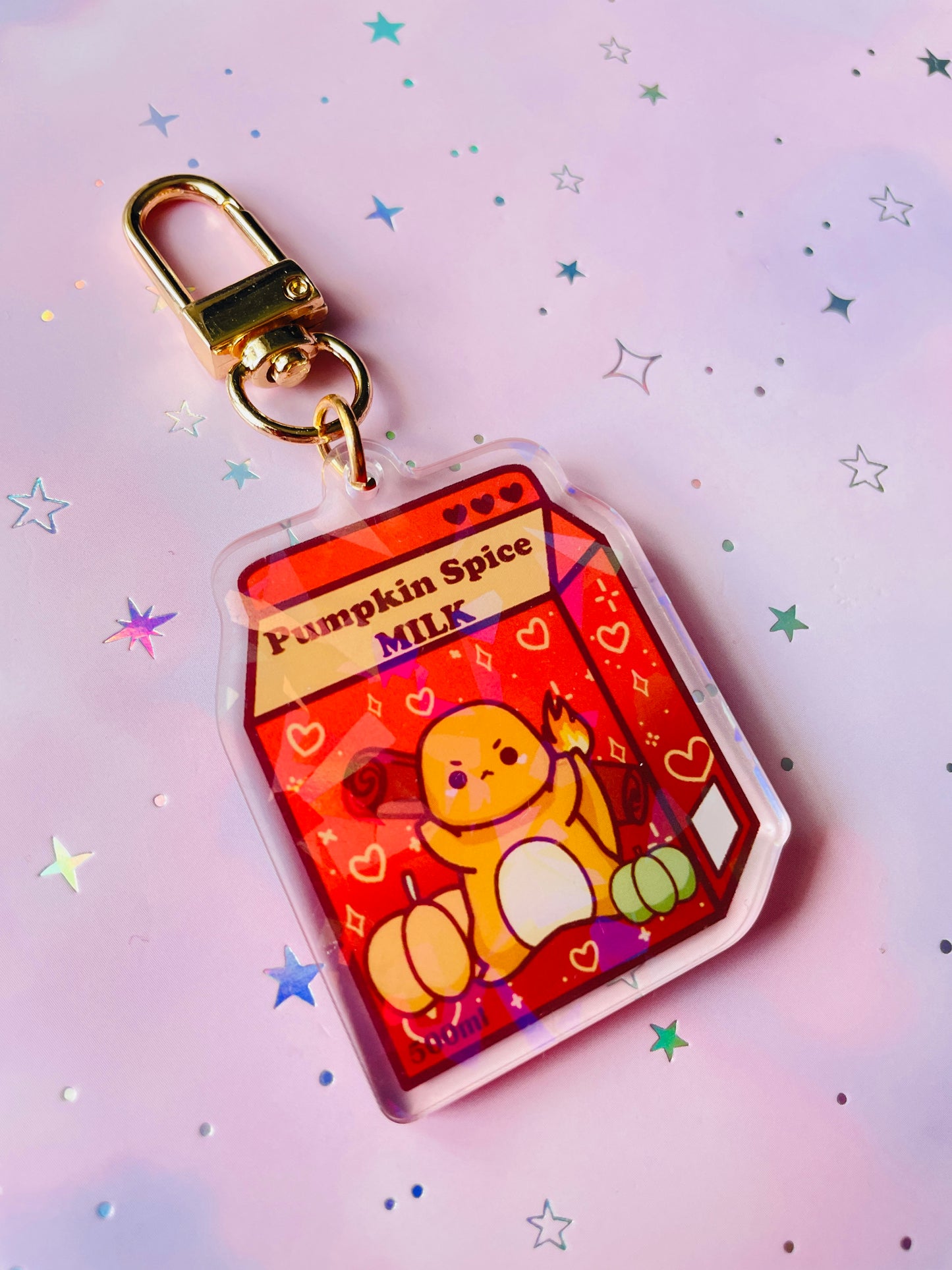 Fire Type Dinosaur Monster Pumpkin Spice Milk Keychain | PKMN Milk Keychain Series