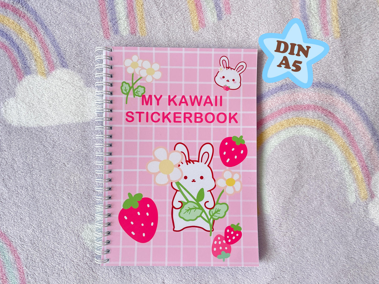 Strawberry Bunny Flower Sticker Album | Reusable Stickerbook | A5