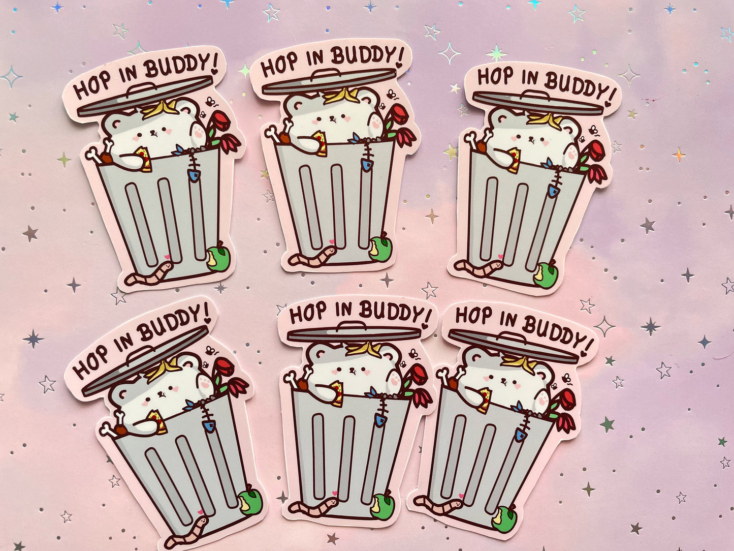 Trash Bear Sticker | Hop In Buddy Garbage Bear Vinyl Sticker