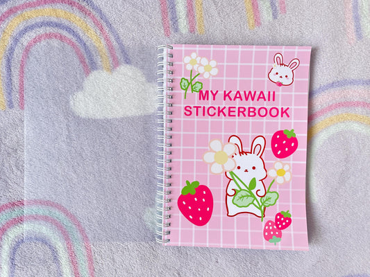 Strawberry Bunny Flower Sticker Album | Reusable Stickerbook | A5