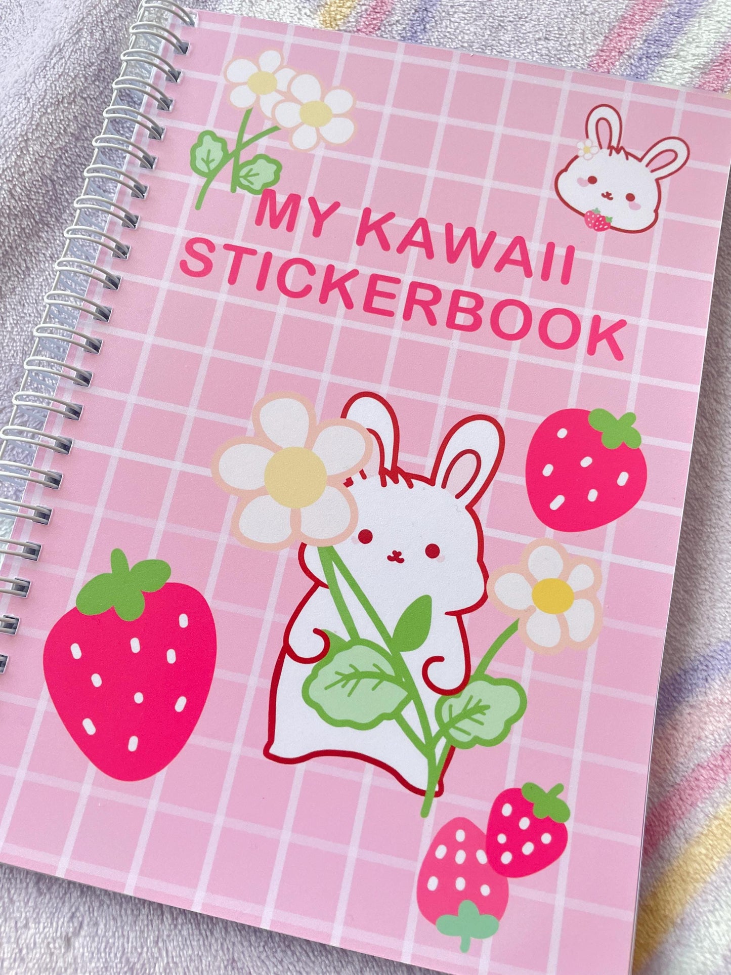 Strawberry Bunny Flower Sticker Album | Reusable Stickerbook | A5