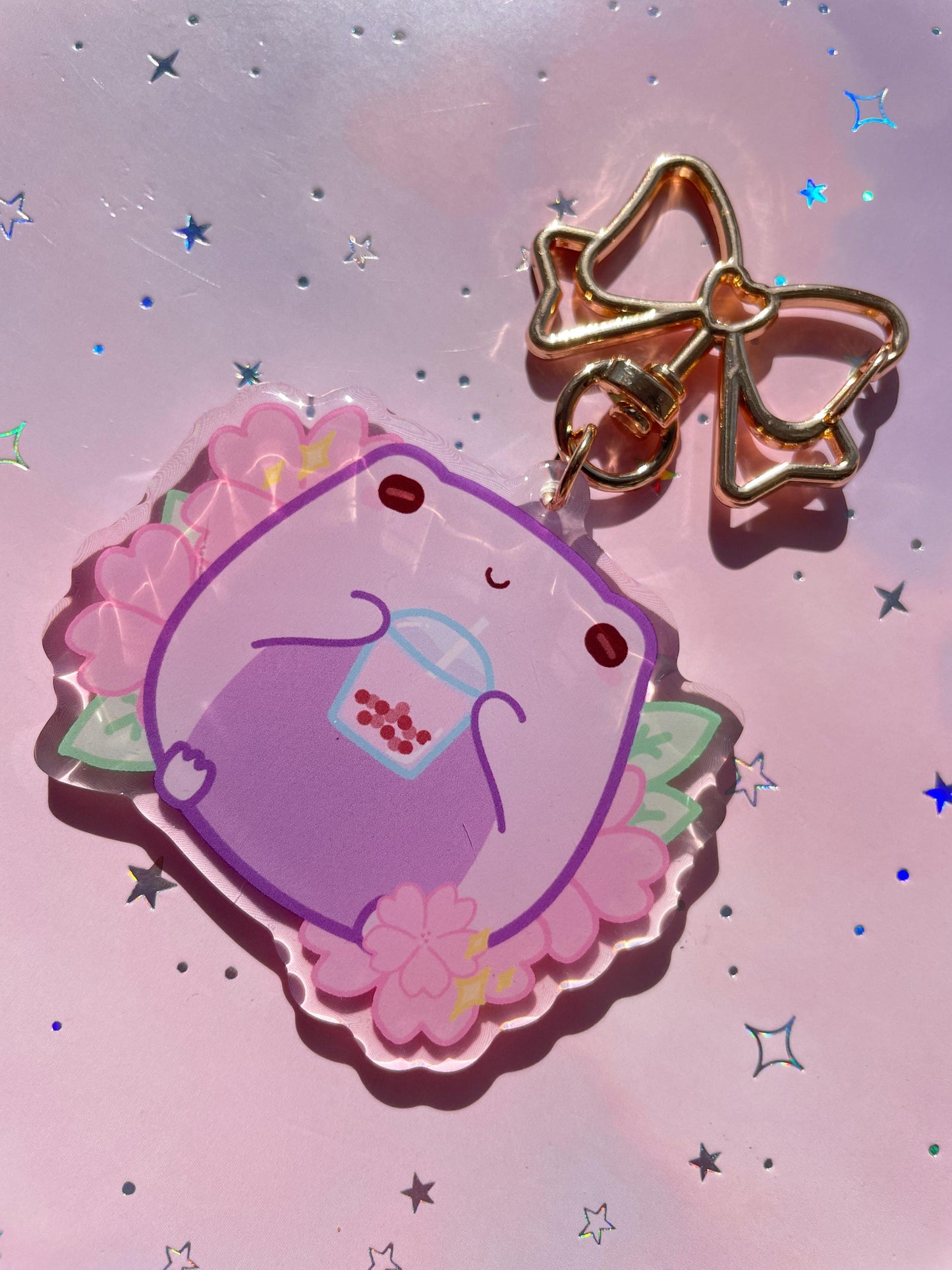 Bubble Tea Sakura Frog Keychain