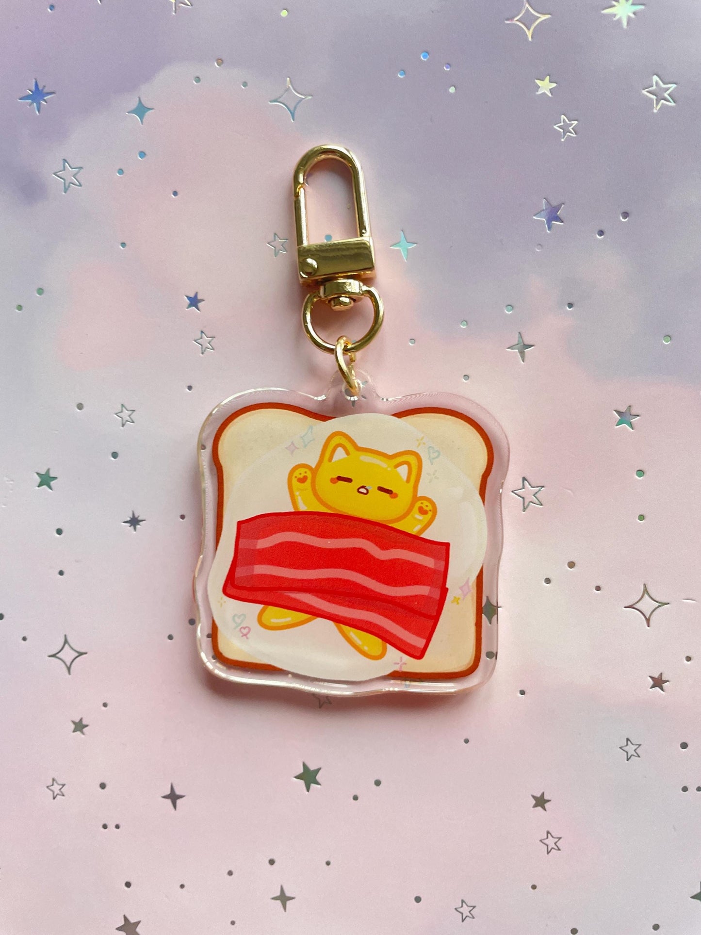 Cat Bacon Egg Toast Keychain