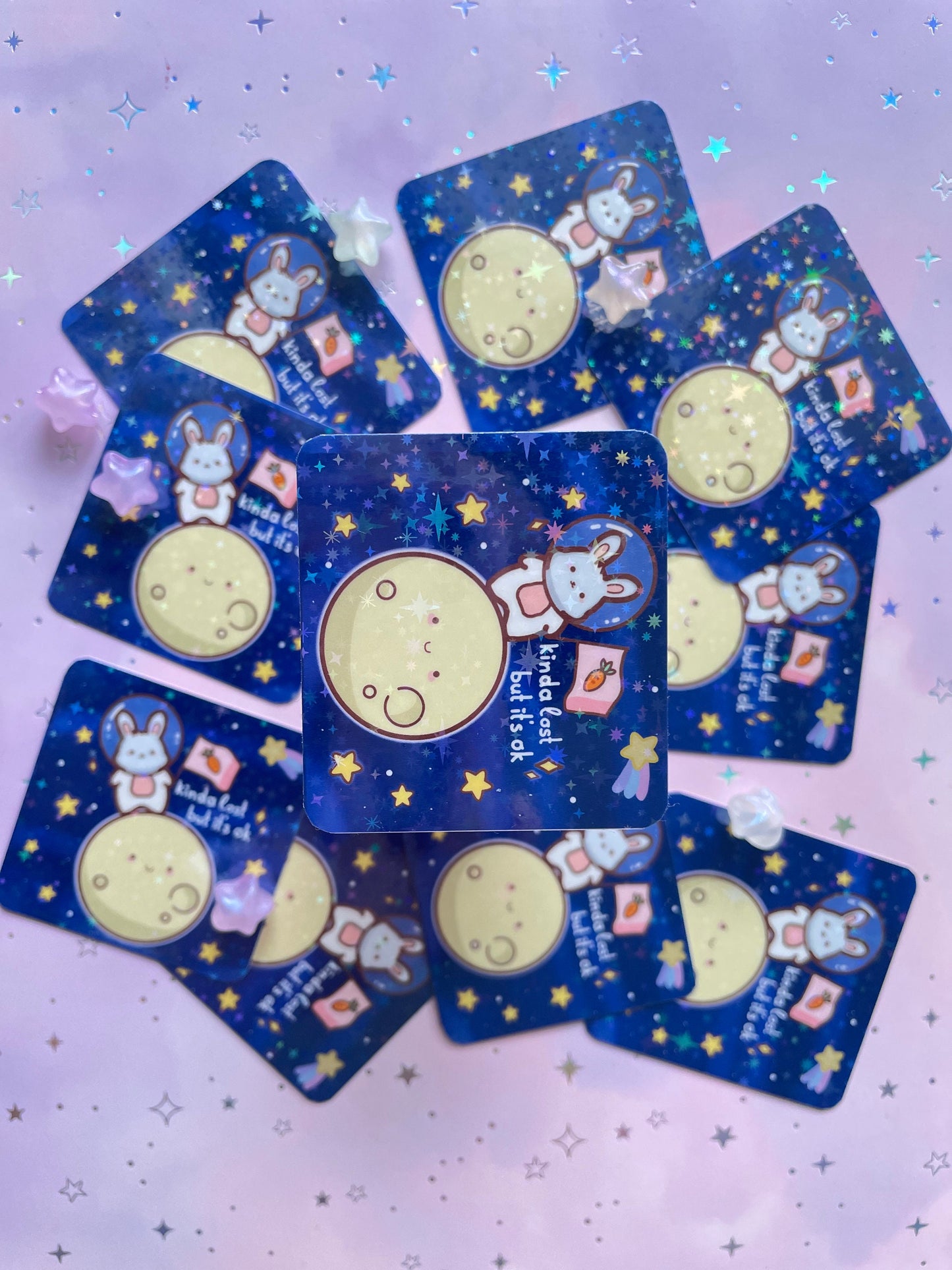 Bunny Astronaut Moon Sticker | Kinda Lost But It's Ok Vinyl Sticker