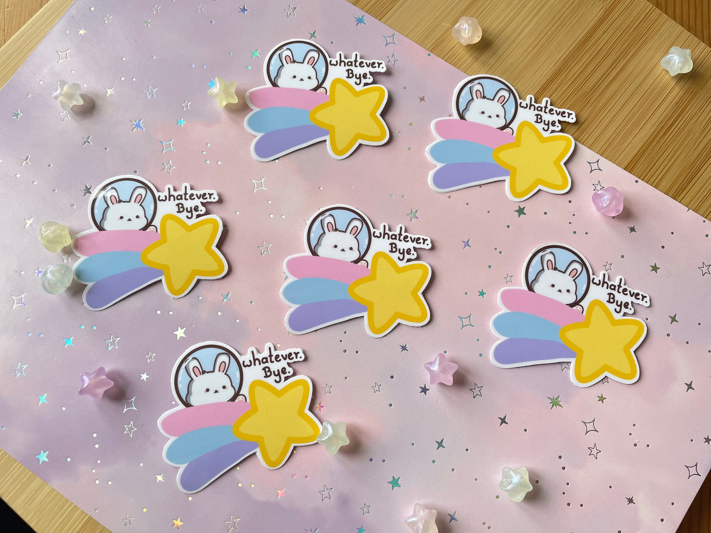 Bunny Astronaut Shooting Star Sticker | Whatever Bye Bunny Vinyl Sticker