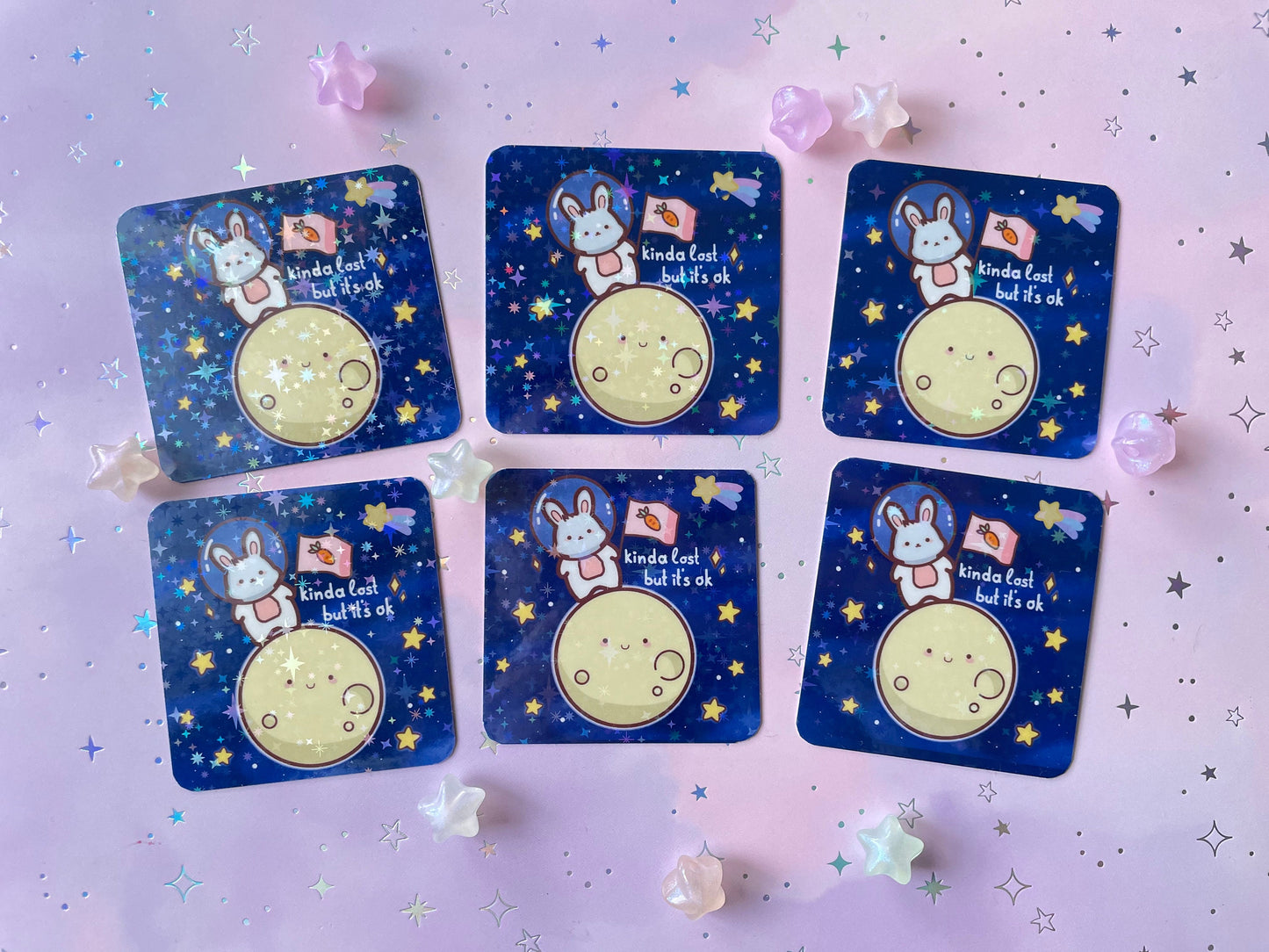 Bunny Astronaut Moon Sticker | Kinda Lost But It's Ok Vinyl Sticker