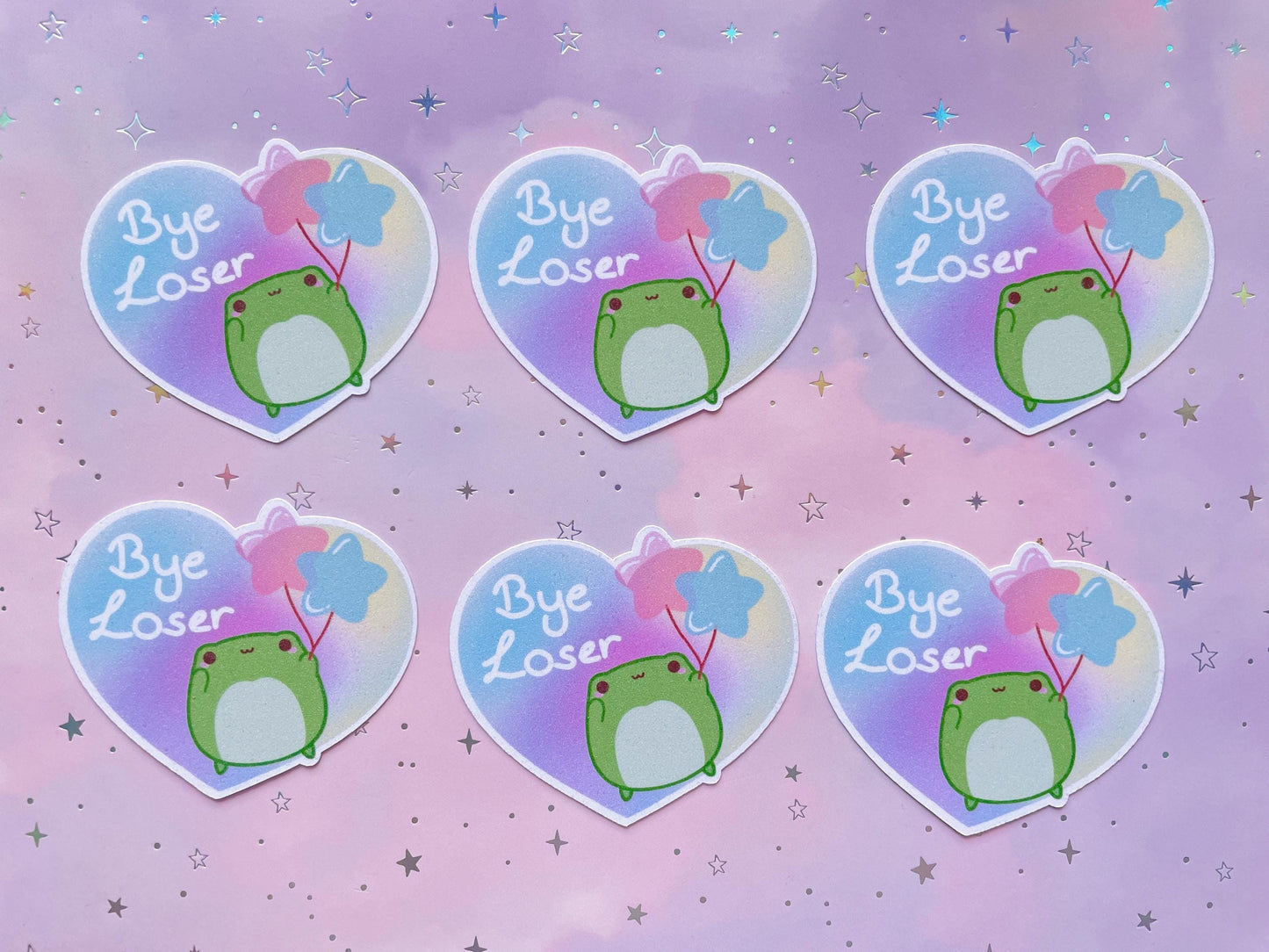 Kawaii Balloon Frog Sticker | Pastel Aesthetic Vinyl Glitter Sticker