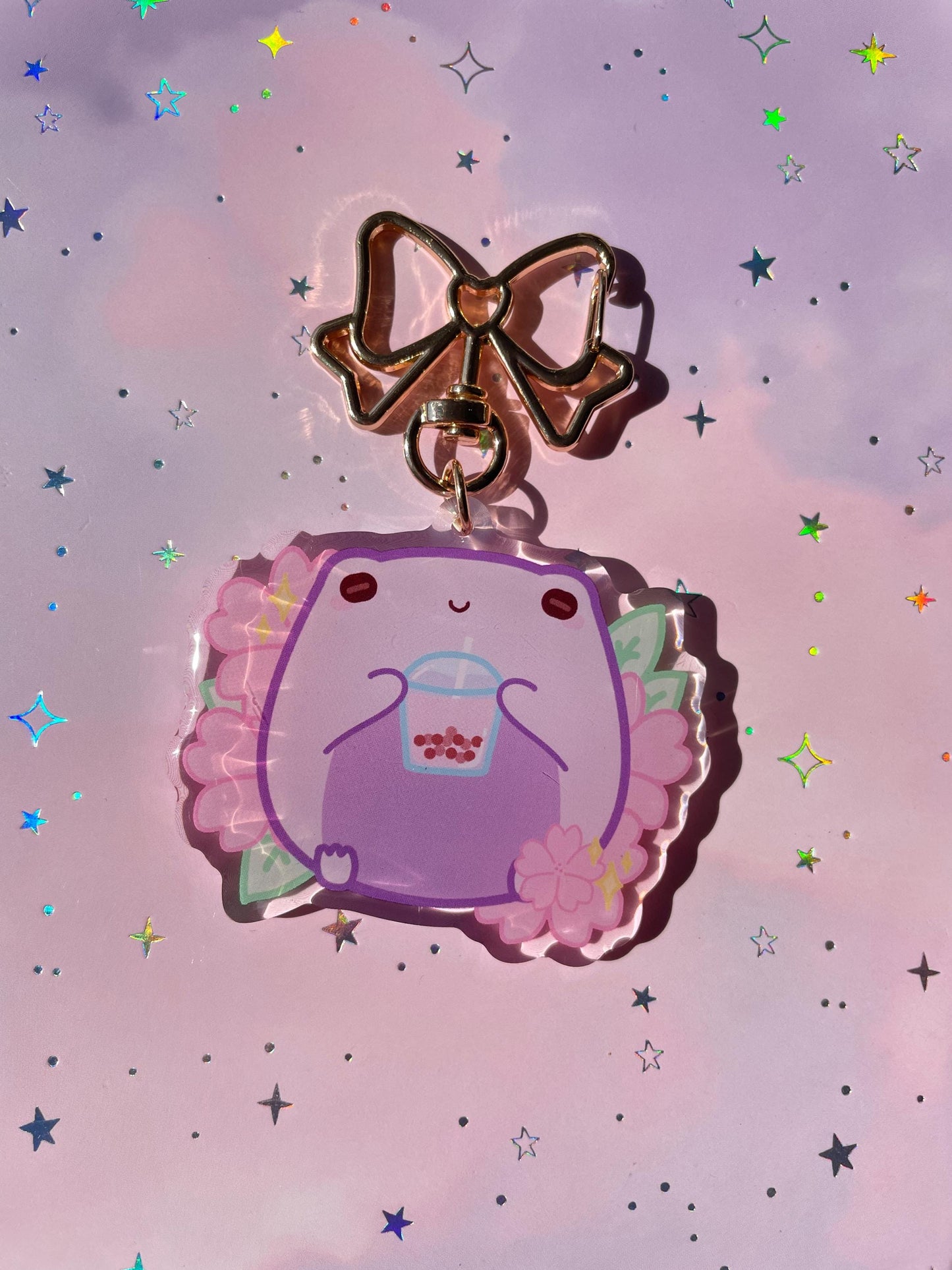 Bubble Tea Sakura Frog Keychain
