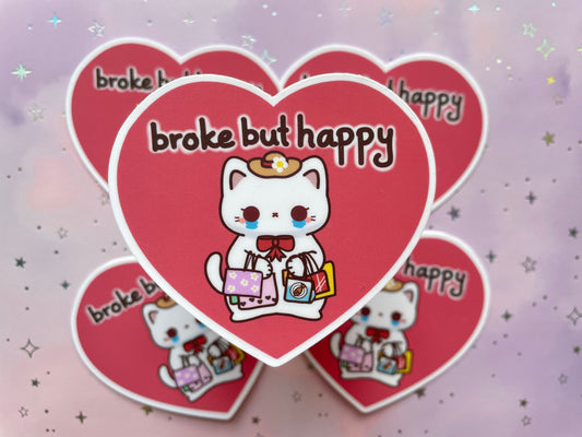 Heart Cat Sticker | Broke But Happy Sticker