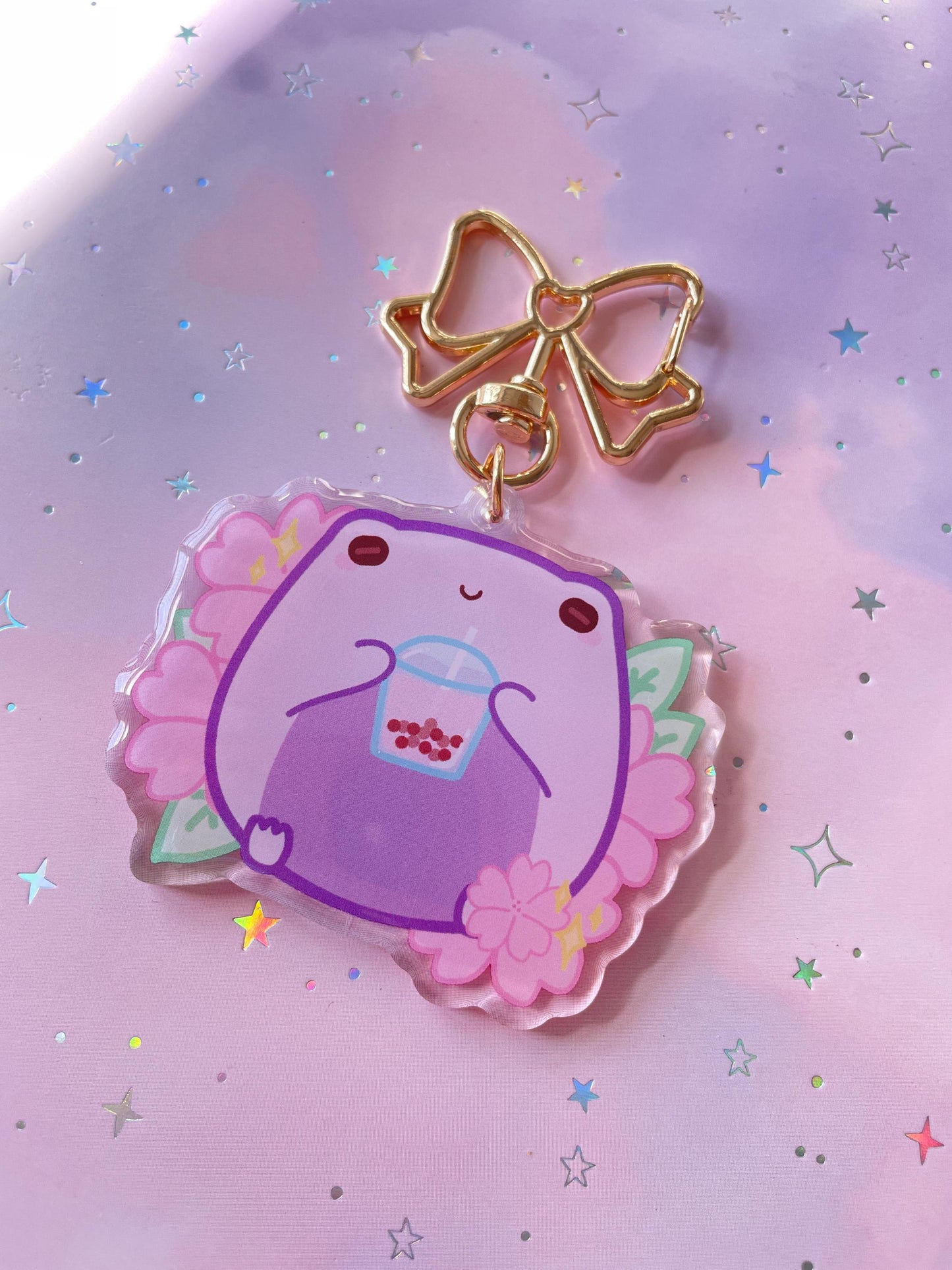 Bubble Tea Sakura Frog Keychain