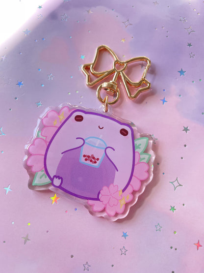 Bubble Tea Sakura Frog Keychain