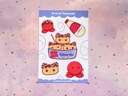 Takoyaki Kewpie Cat Stickersheet | Japanese Streetfood Vinyl Sticker