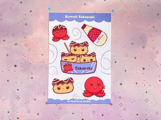 Takoyaki Kewpie Cat Stickersheet | Japanese Streetfood Vinyl Sticker
