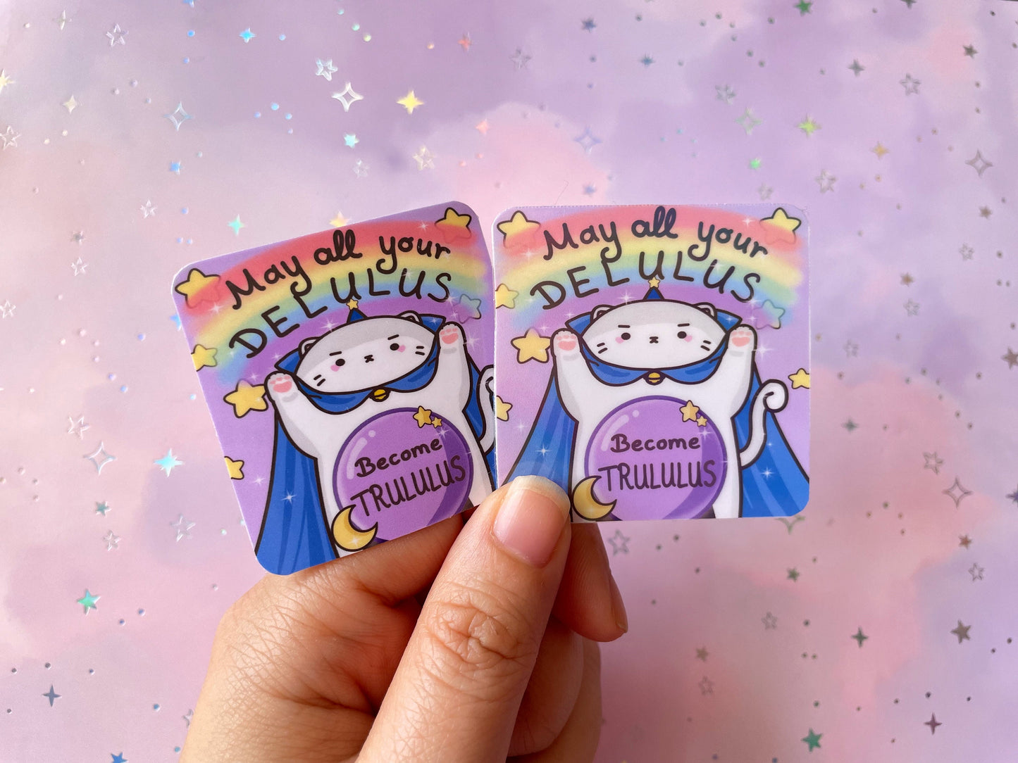 Delulu Magician Cat Sticker | May All Your Delulus Become Trululus Vinyl Sticker