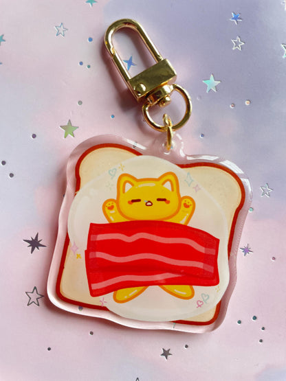 Cat Bacon Egg Toast Keychain